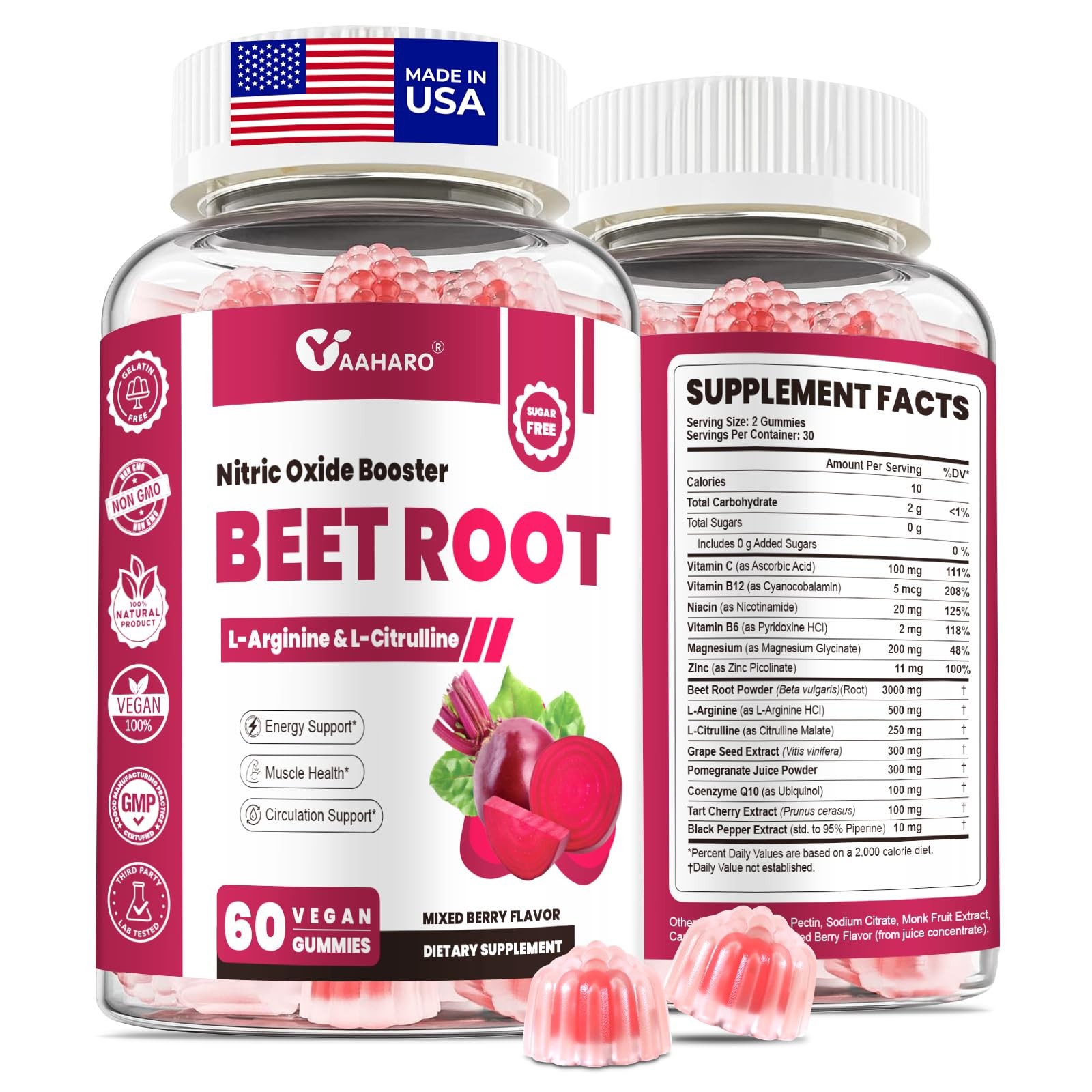 Beet Root Gummies – Nitric Oxide Booster Supplements for Men & Women with Bee…