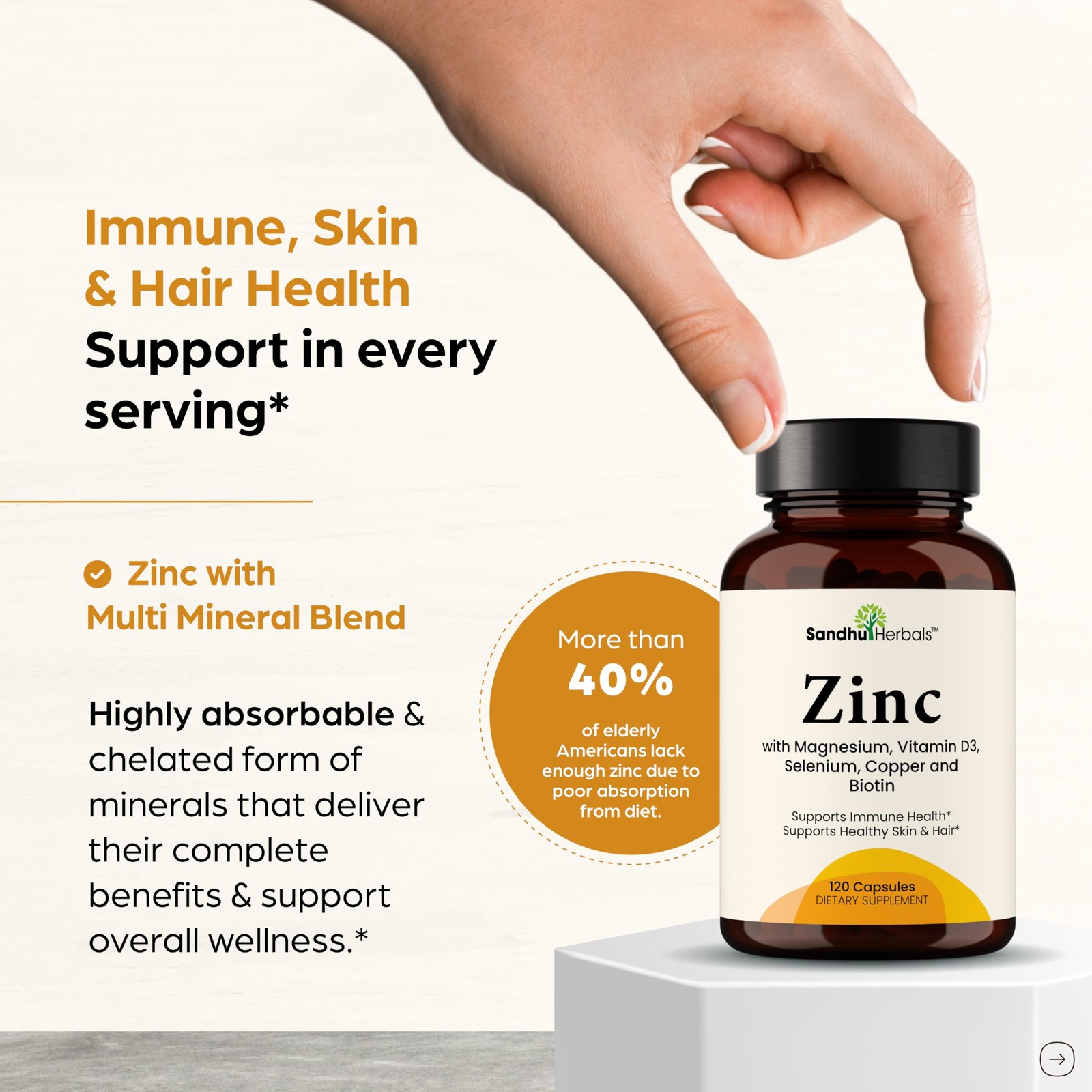 Zinc 30mg with Copper, Selenium & Vitamin D3 | 120 Capsules | Magnesium, Vita…
