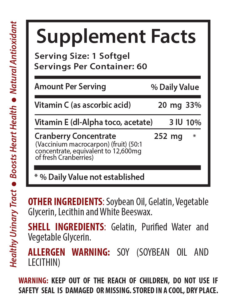 Concentrated Cranberry Extract 252mg – Urinary Tract Health – 3B