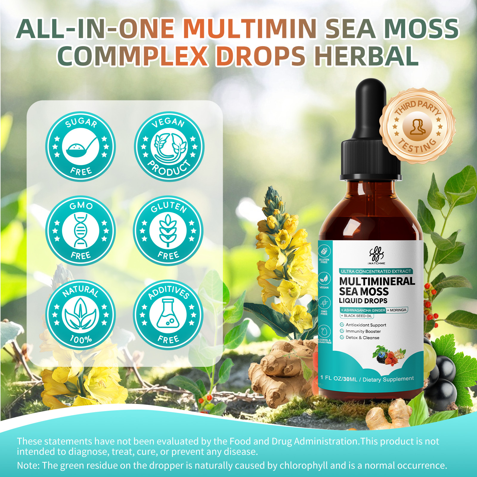 Sea Moss Liquid Drops Black Seed Oil Ashwagandha Immune Joint Digestion Support