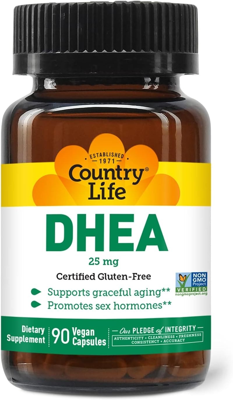 (Pack of 2) Country Life DHEA 25mg Vegan Capsules – 90 Count EXP 2028