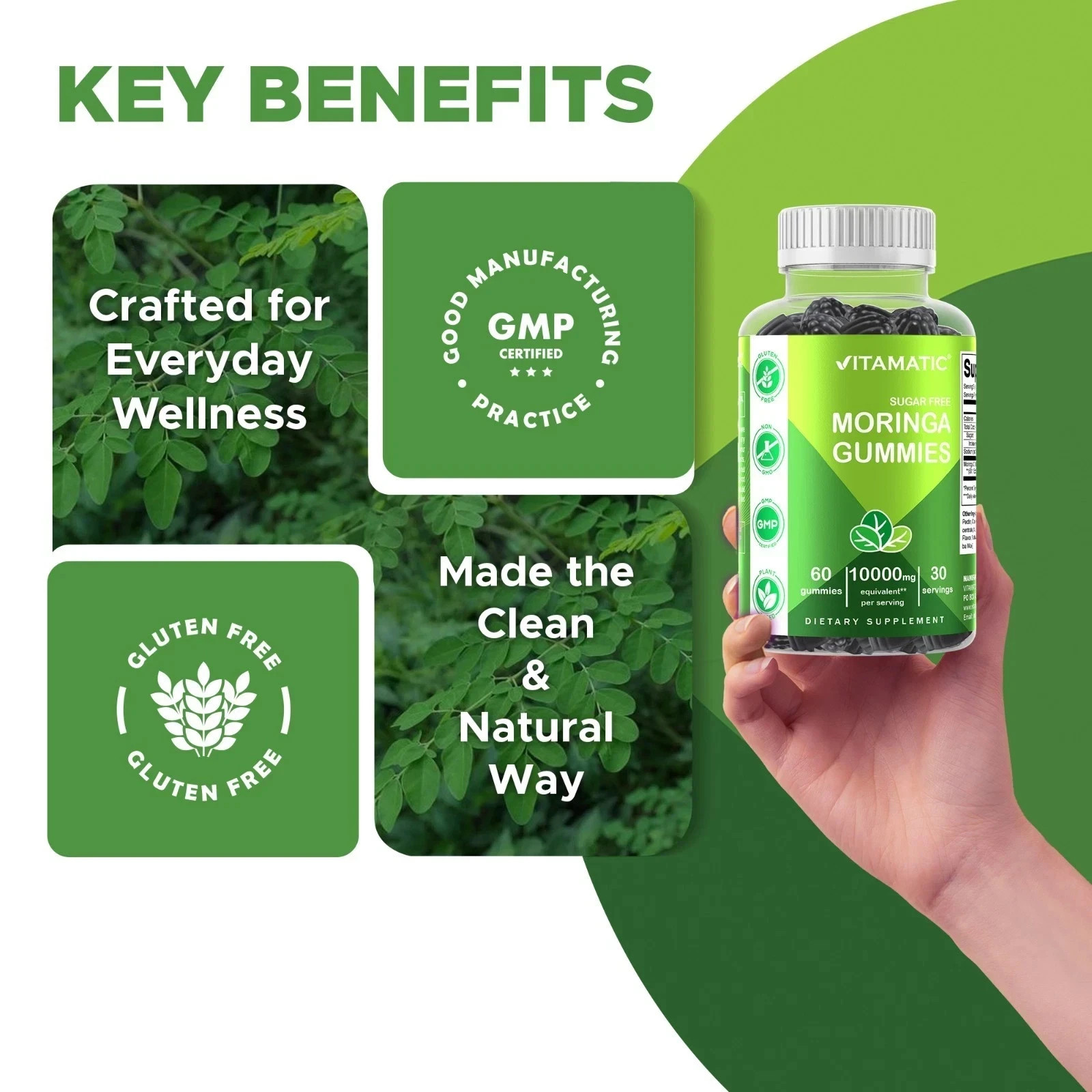 Vitamatic Moringa Gummies – Sugar-Free Botanical Extract -60 count