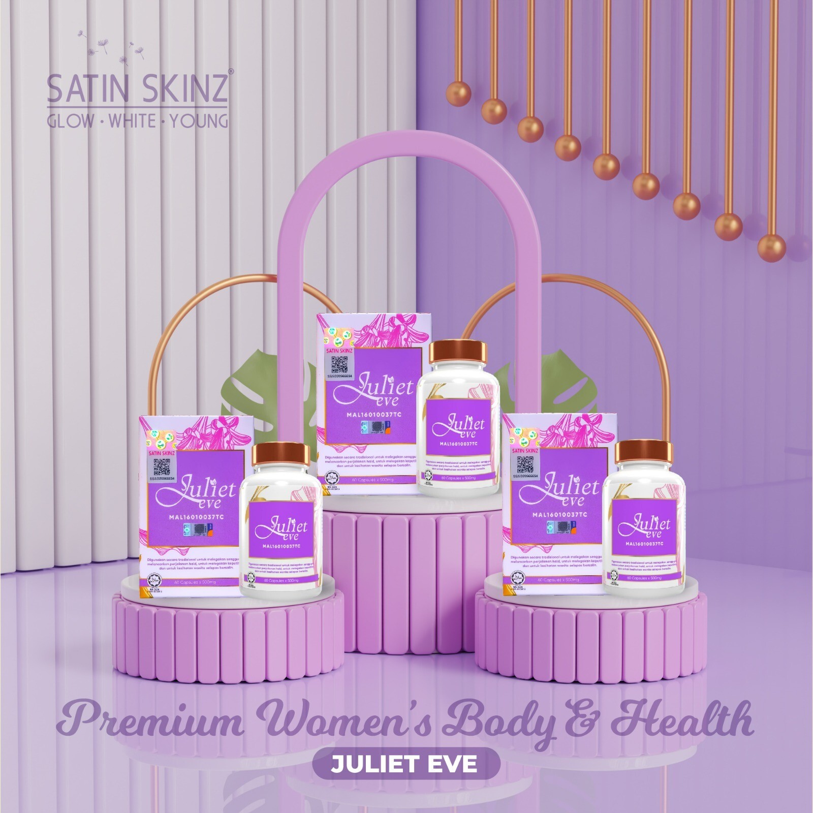 60’s Satin Skinz Juliet Eve Hormone Balancing for women with 8 PREMIUM HERBS