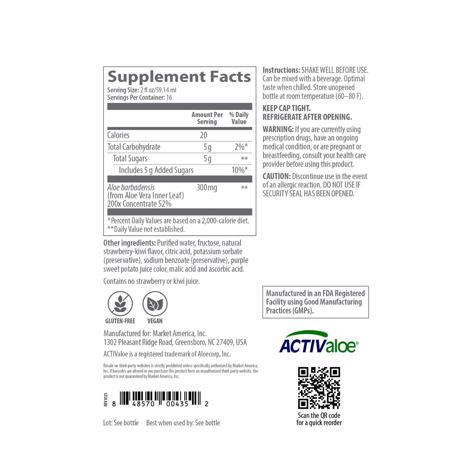 Ultimate Aloe – Pure Aloe Vera Juice Strawberry & Kiwi Flavor – 16 Servings