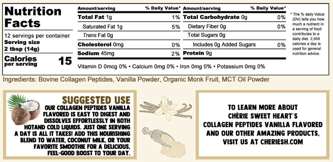 Cherie Sweet Heart Collagen Peptides Vanilla Flavored – 6 oz