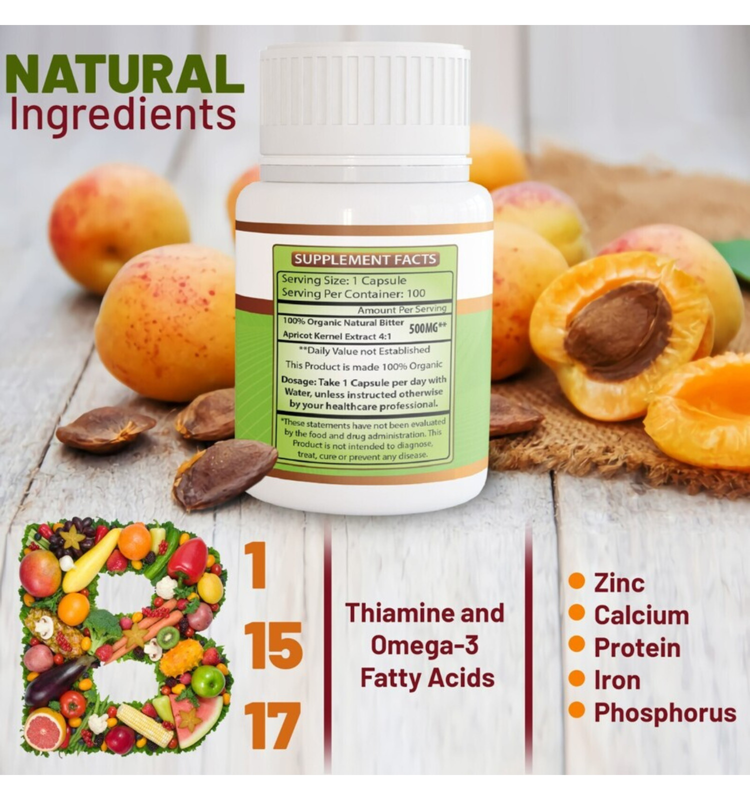 Organic Apricot Extract Boosts Metabolism &Healthy Skin 100 Capsule SHIP FROM US