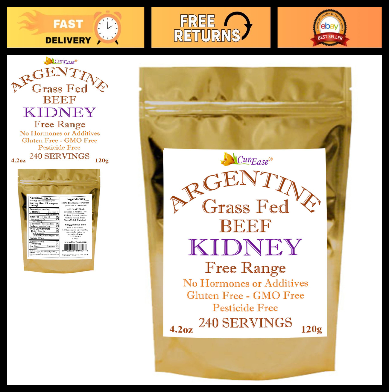 Grass-Fed Argentine Beef Kidney Powder – 4.2 oz, 240 Servings, Nutrient-Dense Su