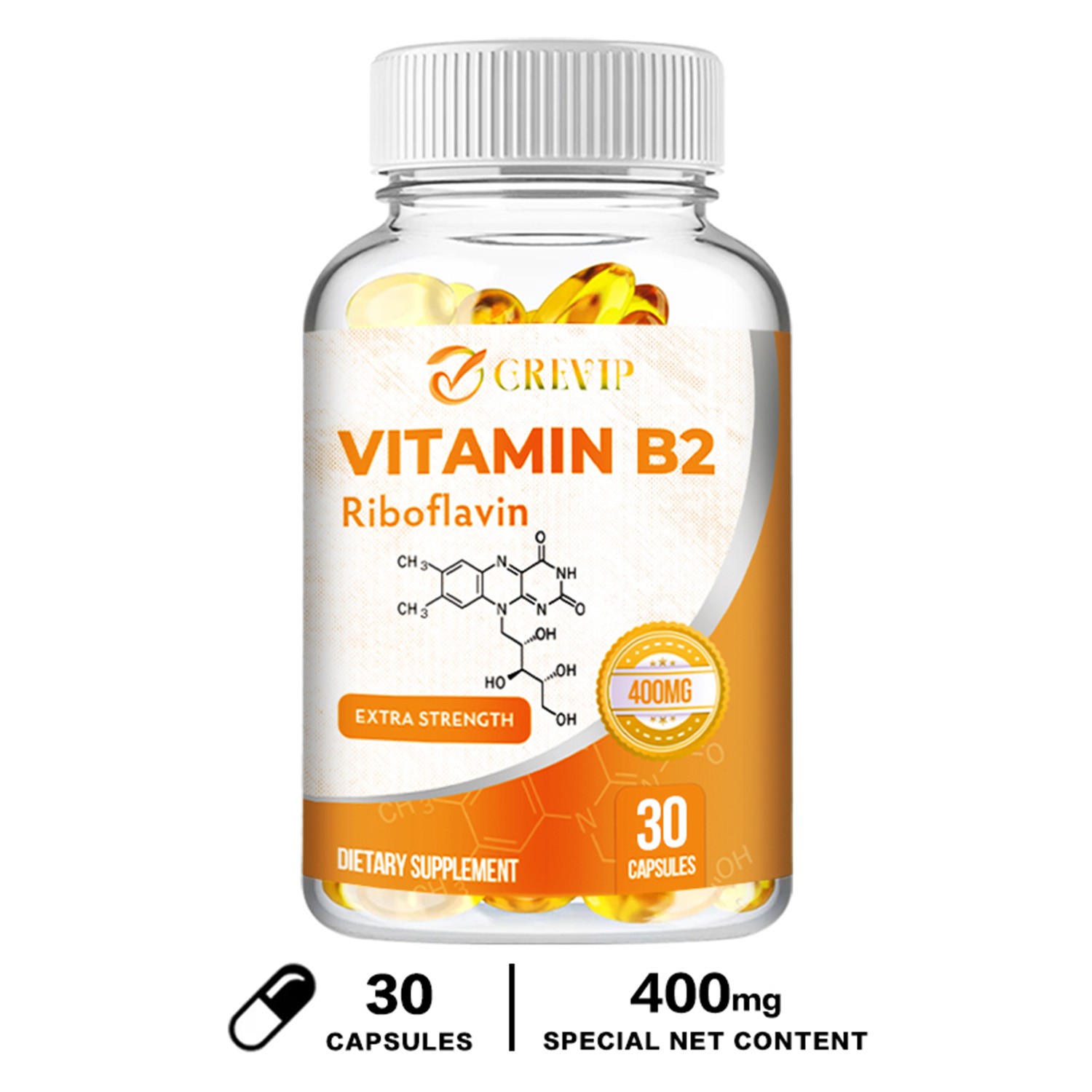 GREVIP Vitamin B2 400mg – High Strength Energy, Metabolism & Nerve Support