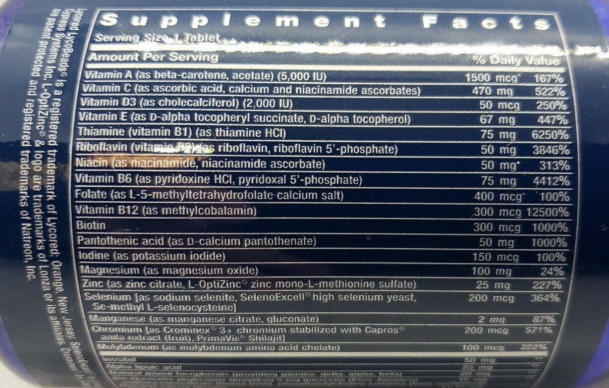 Life Extension One-Per-Day Tablets High-Potency Multivitamin, 60 tablets