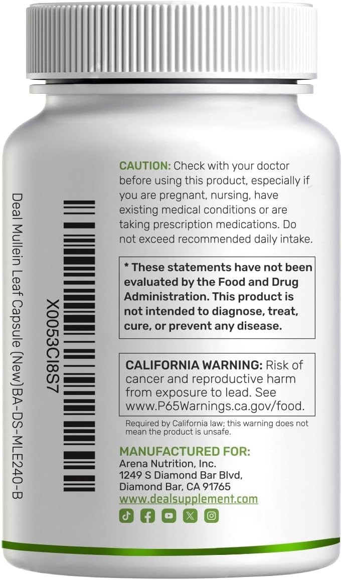 Mullein Leaf 20,000Mg, 240 Veggie Capsules – 20:1 Max Strength Leaf Extract NEW