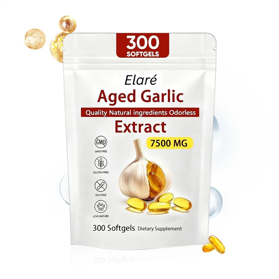 1-5X Elare Aged Garlic Extract, 300 Softgels, 7500mg Odorless | Heart & Immune