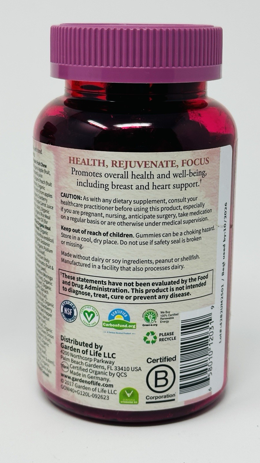 2-PACK Garden of Life Organics Womens Multi 40+ Organic Berry 240 Gummies 10/26