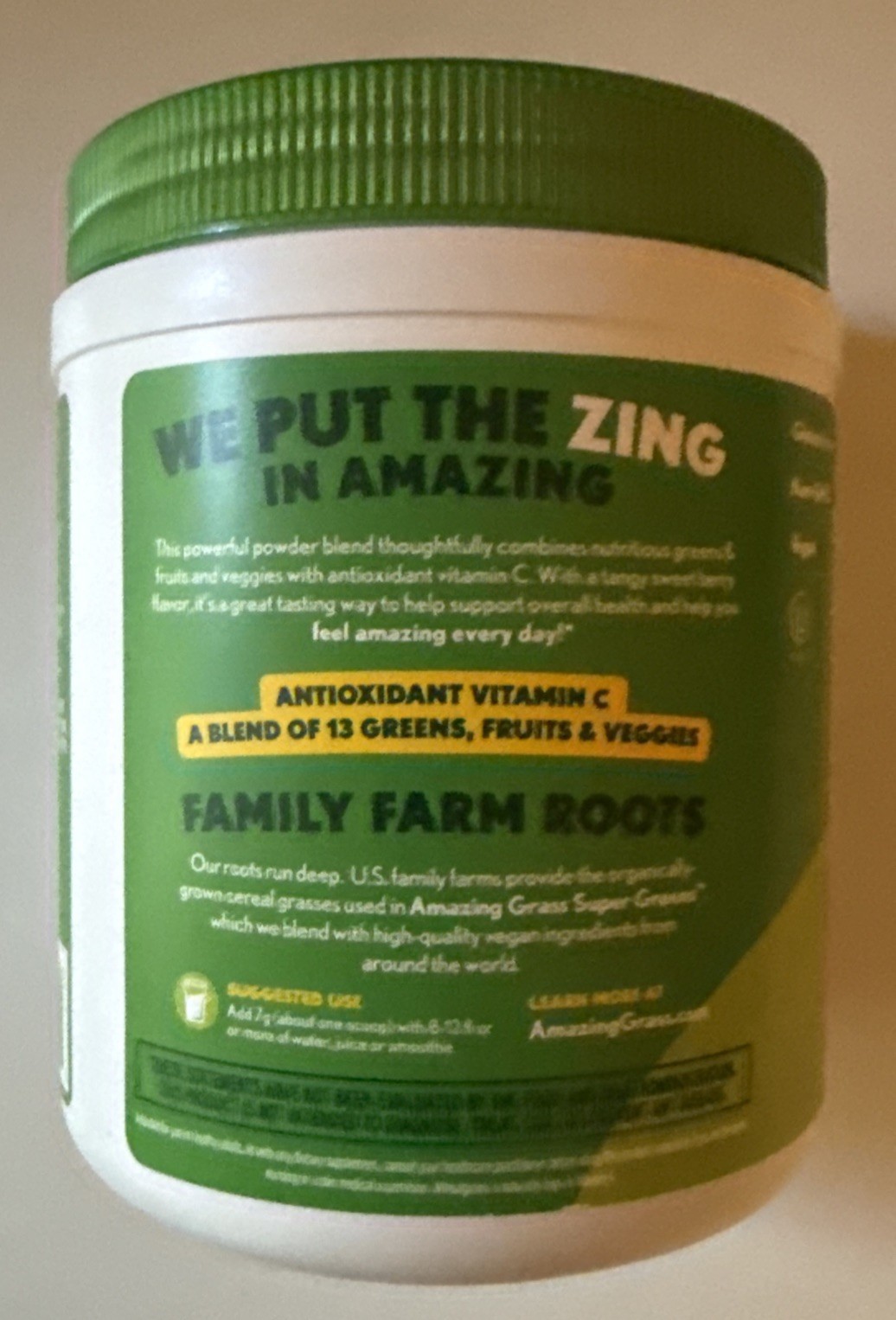 Amazing Grass, Super Greens Antioxidant, Sweet Berry, 7.4 oz (210 g) .09/2027