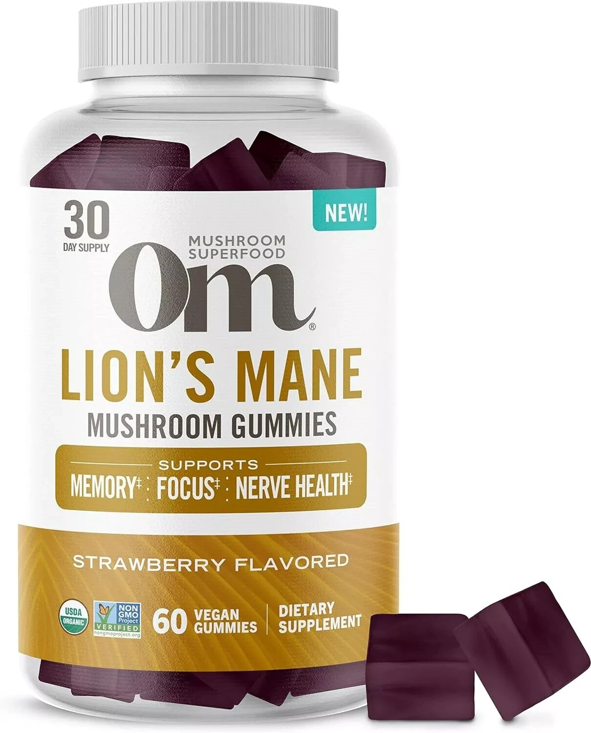 OM Mushroom Superfood, Lion’s Mane Gummies, Memory, Focus, Clarity, Nerve Health