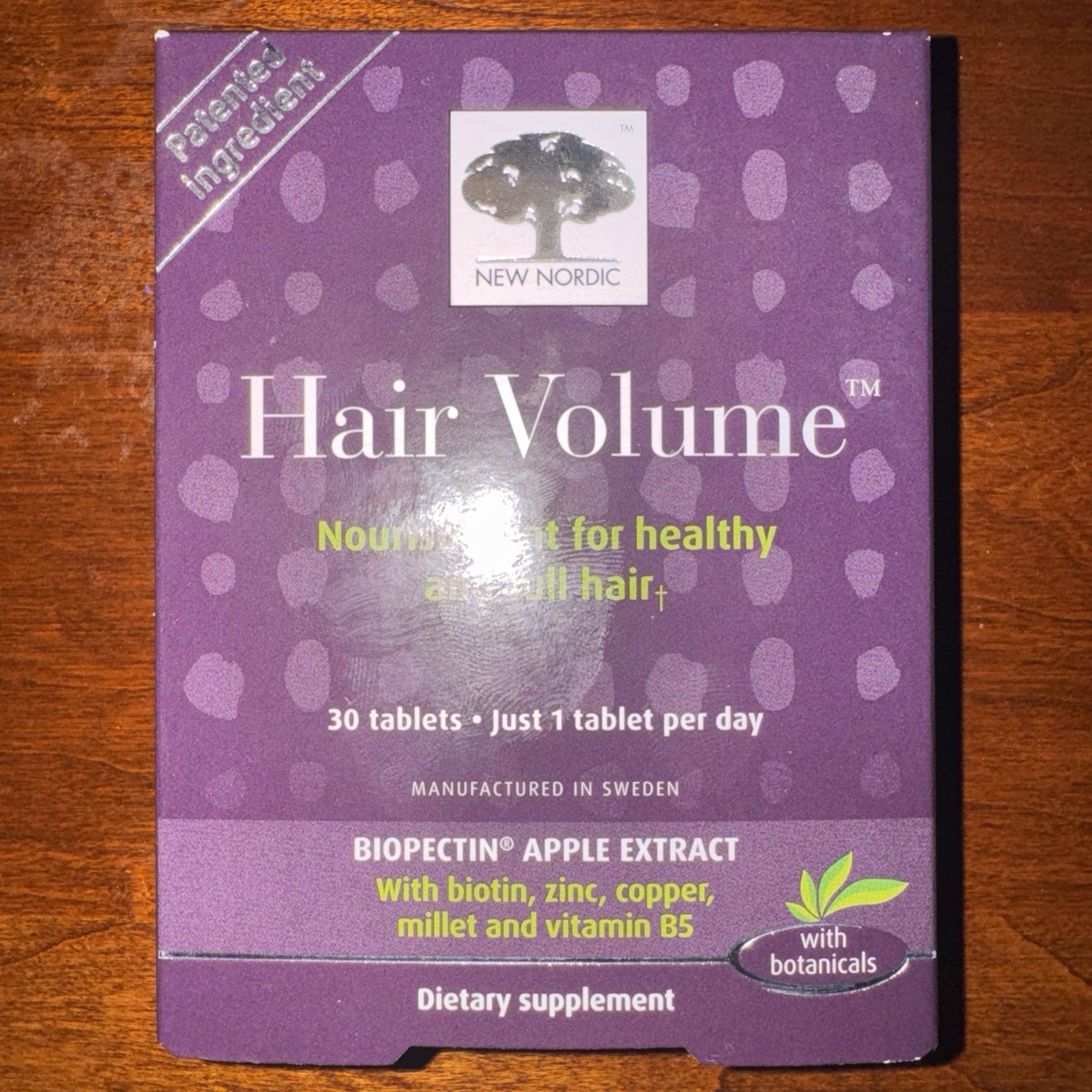 Nordic Hair Volume w/Botanicals, 30 Tablets Exp 10/2026 Biopectin Apple Extract
