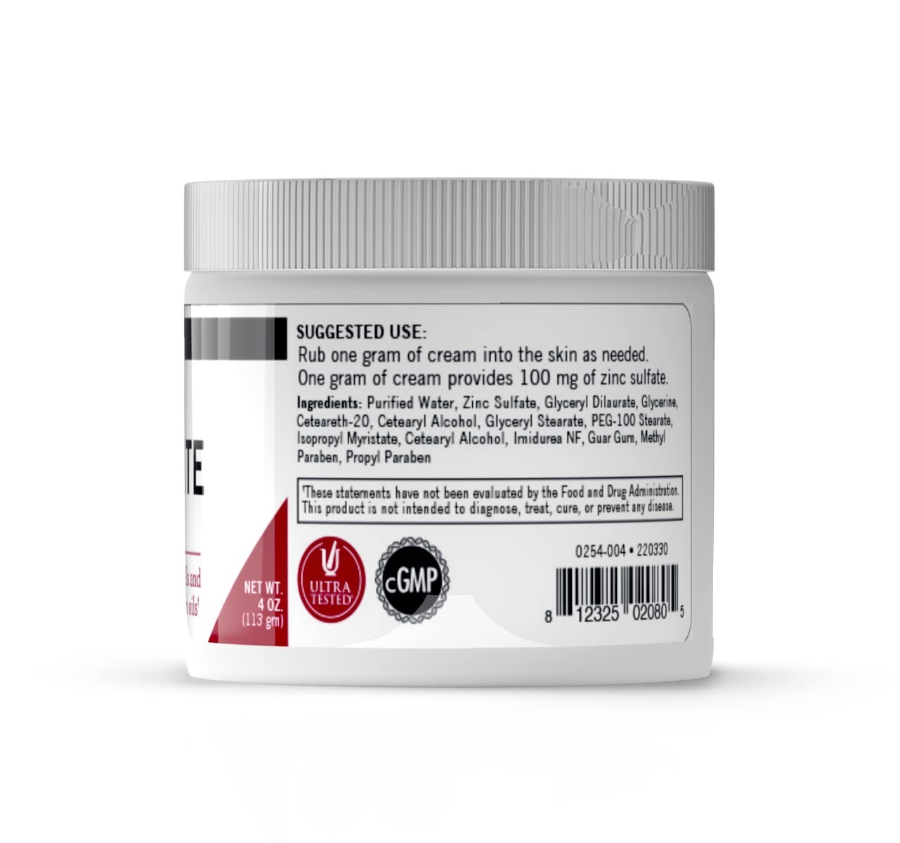 Kirkman Zinc Sulfate Cream 113 gm/4 oz Gluten/Casein Free