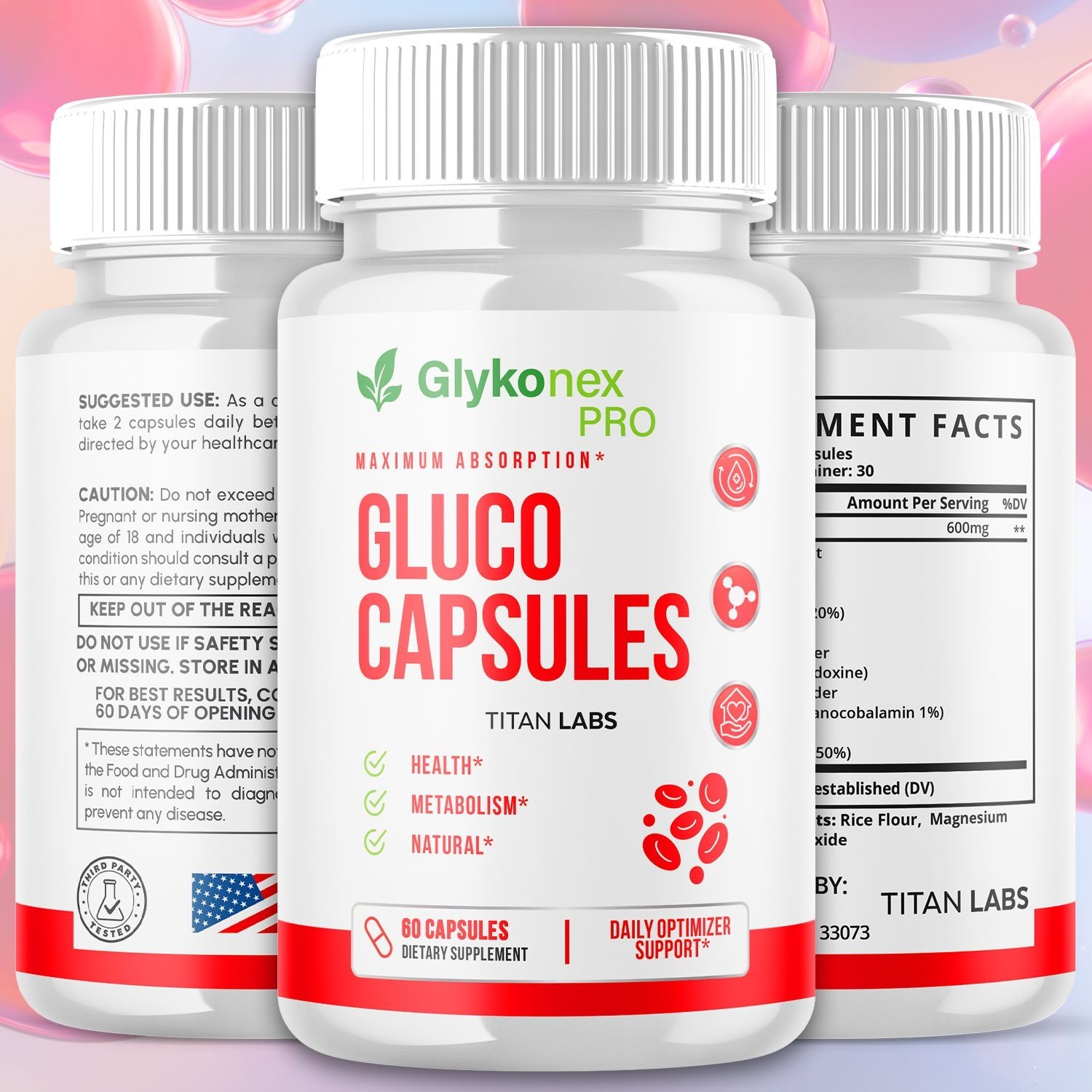 (3 Pack) Glykonex Pro Advanced Blood Health Support Glyko Nex Pro 180 Capsules