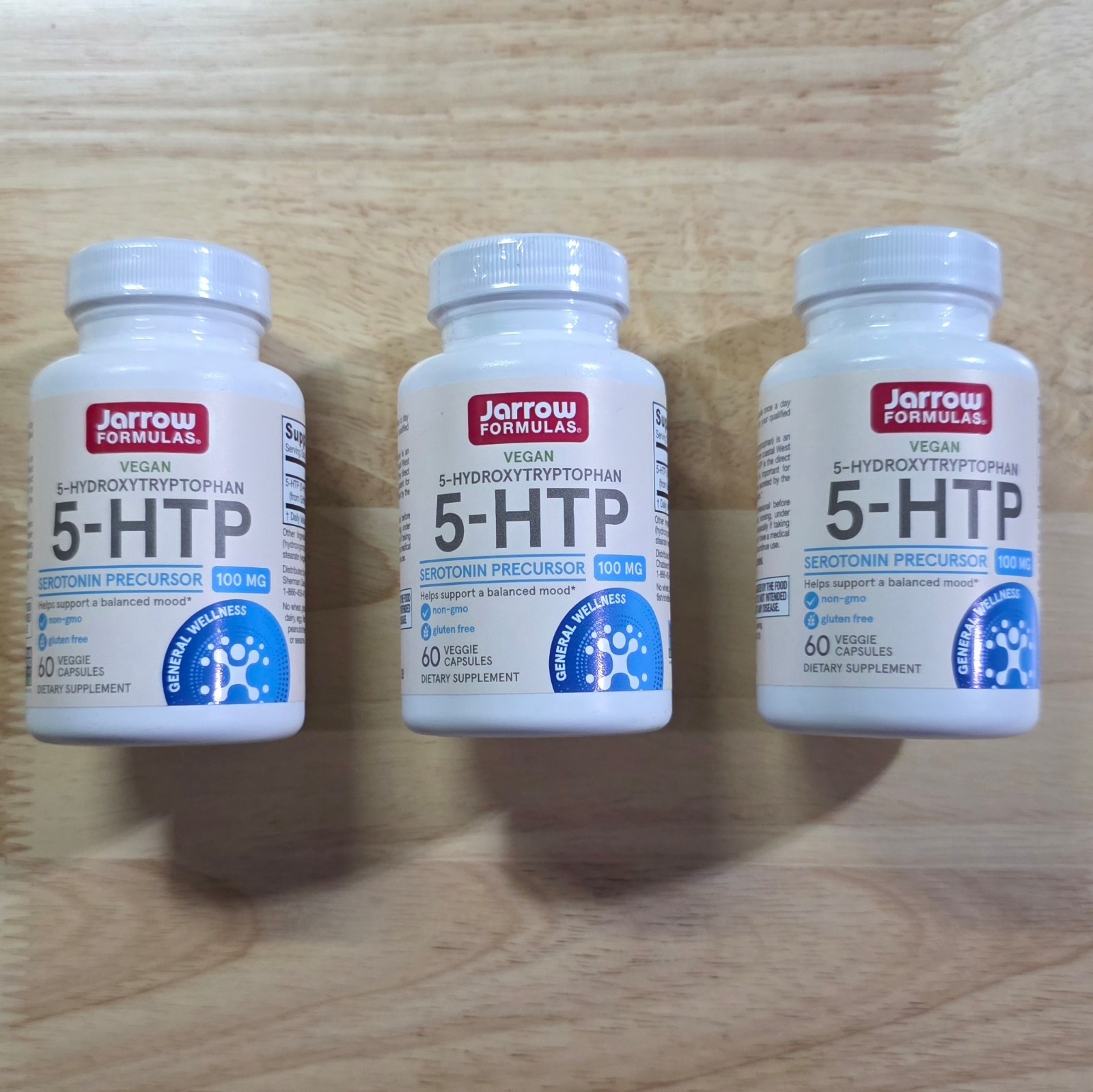Jarrow Formulas 5-HTP, 100 mg, 60 Veggie Capsules – exp 06/2028 LOT OF 3 BOTTLES