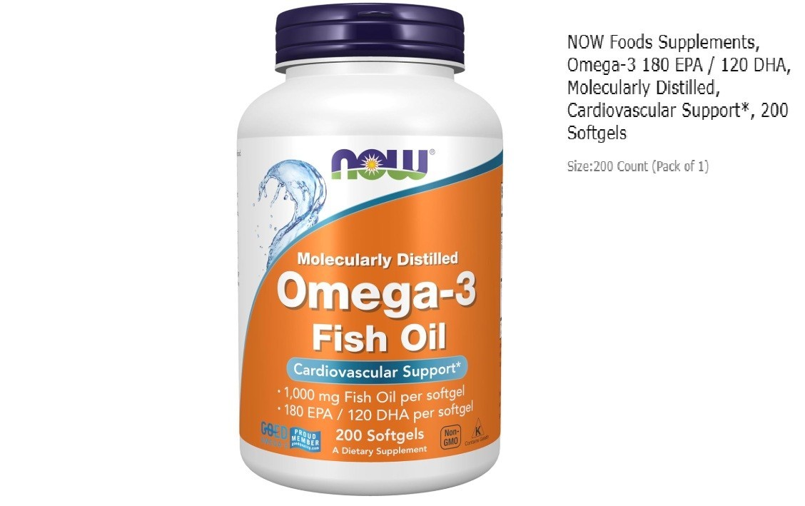 NOW FOODS Omega-3 Molecularly Distilled 200 Fish Softgels