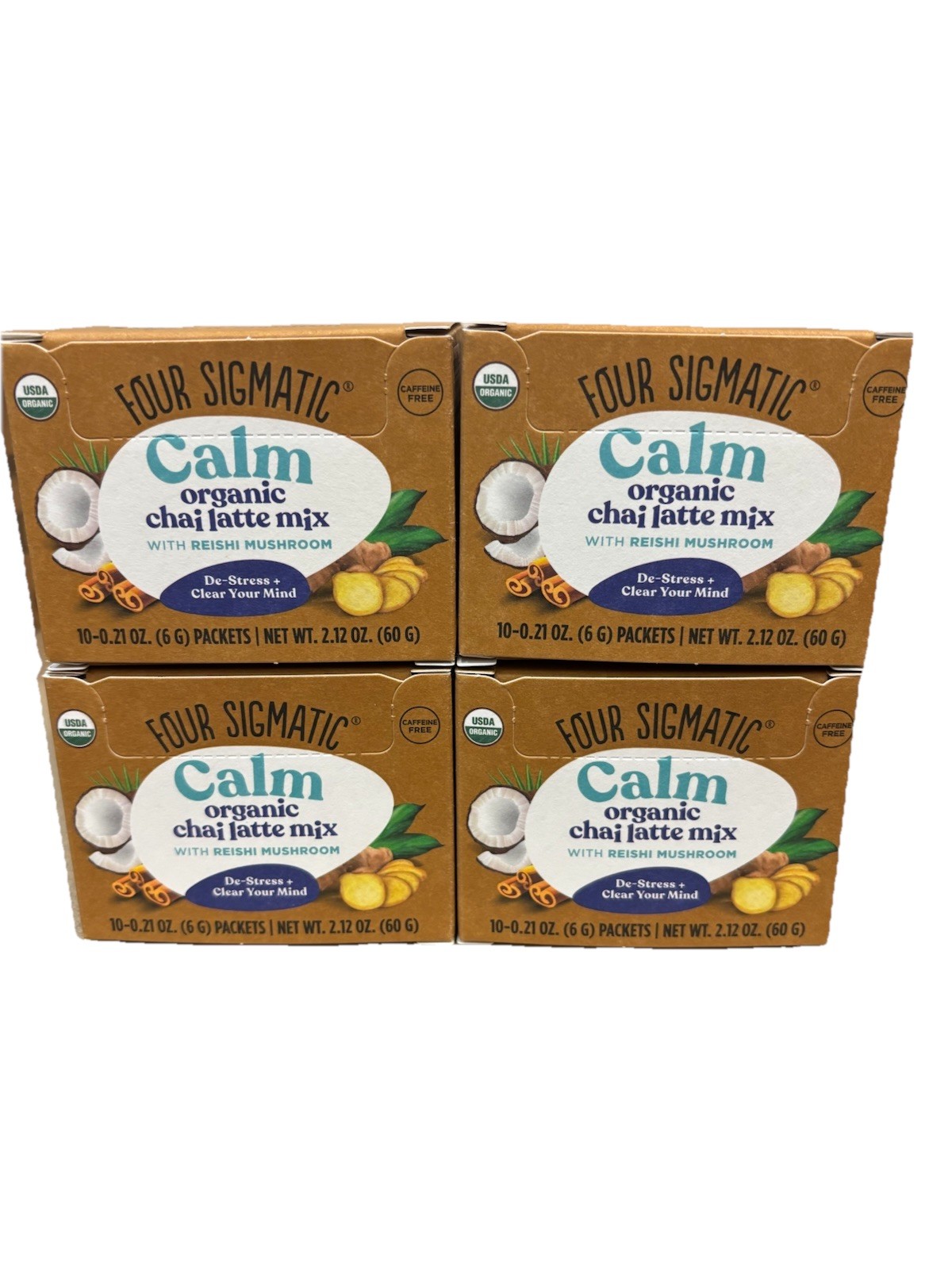 4 Boxes Four Sigmatic Calm, Organic Chai Latte Mix Reishi Caffeine Free, 40ct