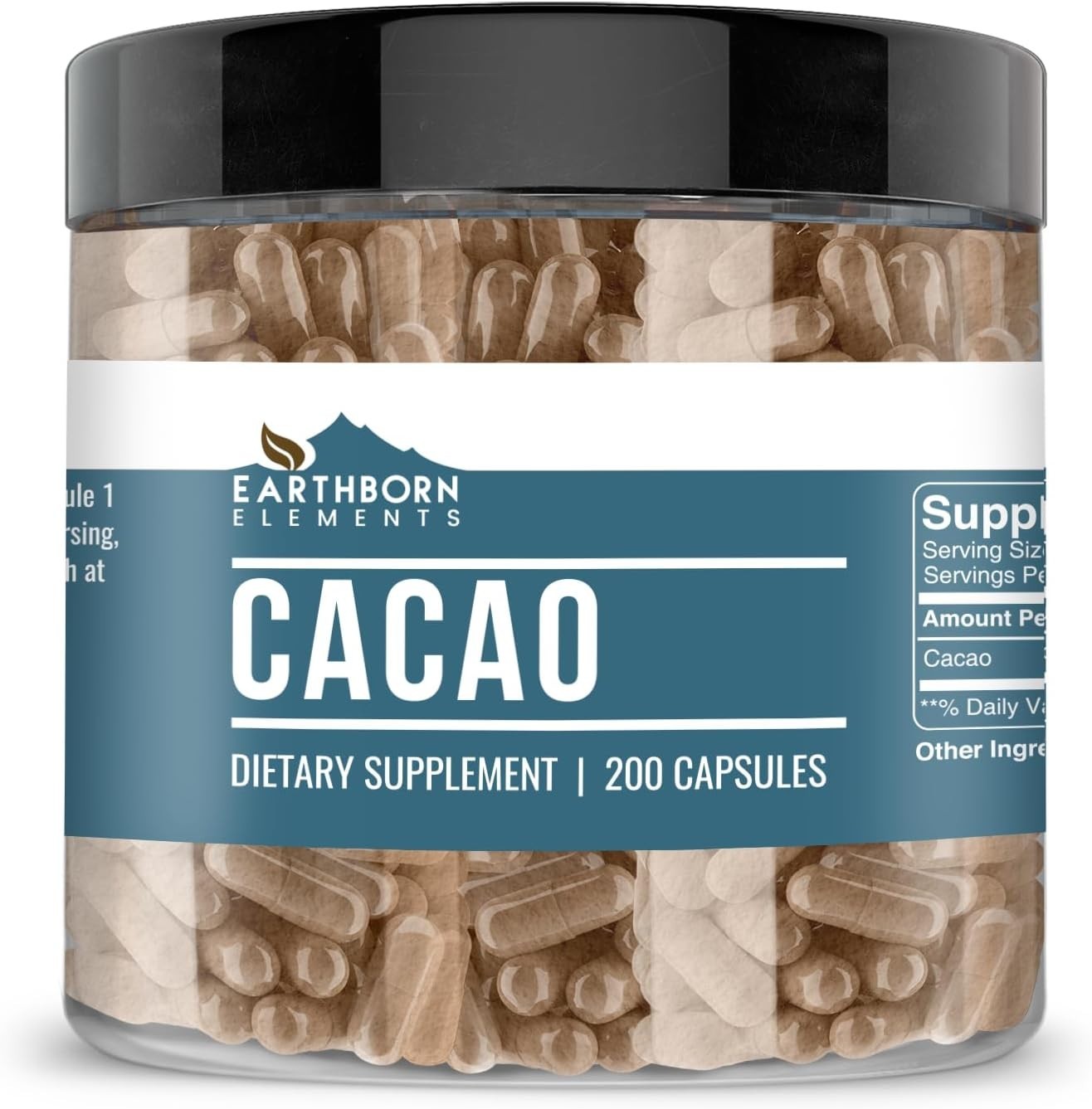 Pure Cacao Capsules – 200 Count Vegetarian Nutritional Supplement, No Additives