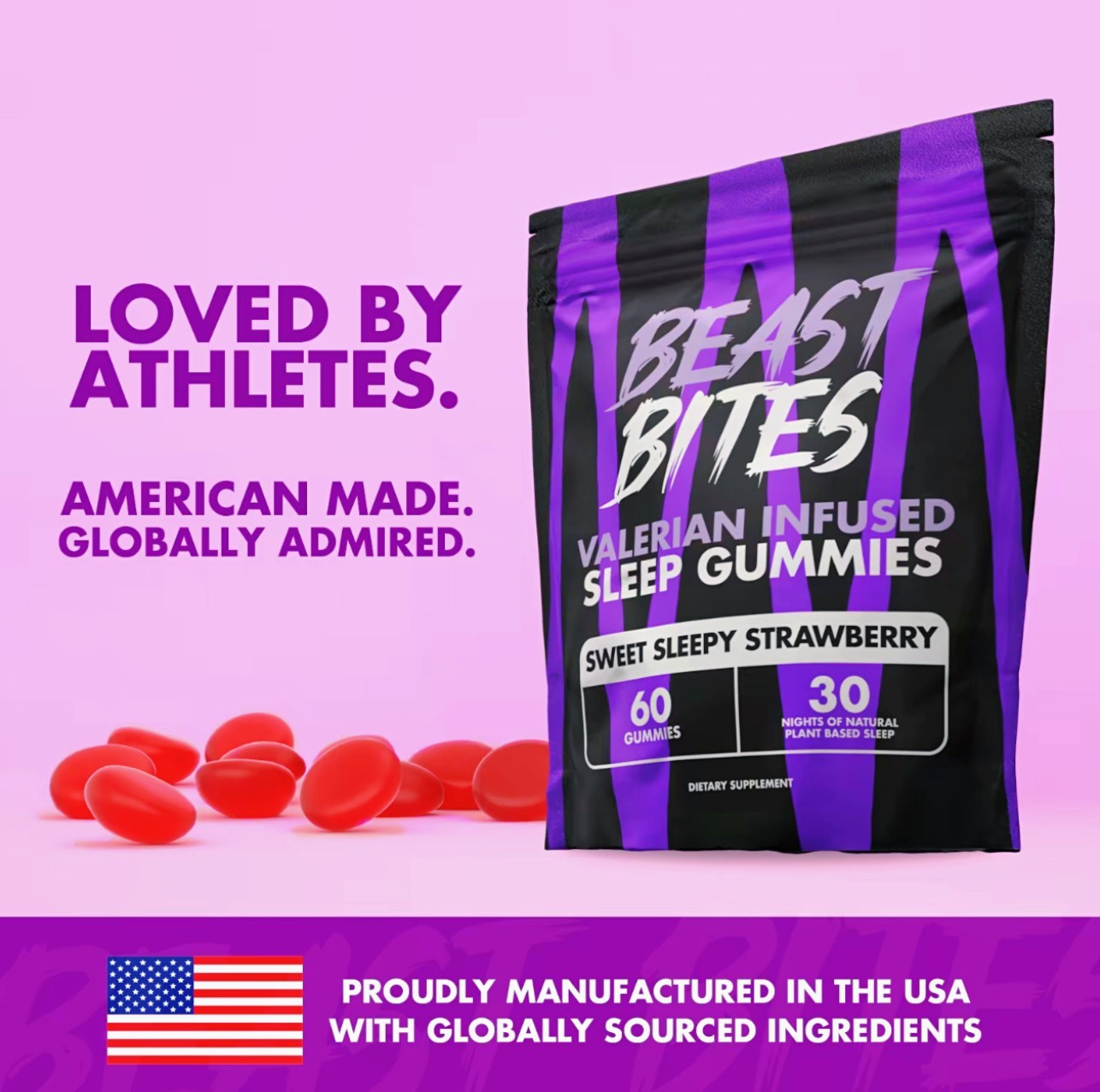 Beast Bites Sleep Gummies – Valerian Infused 60 Gummies 30 Servings