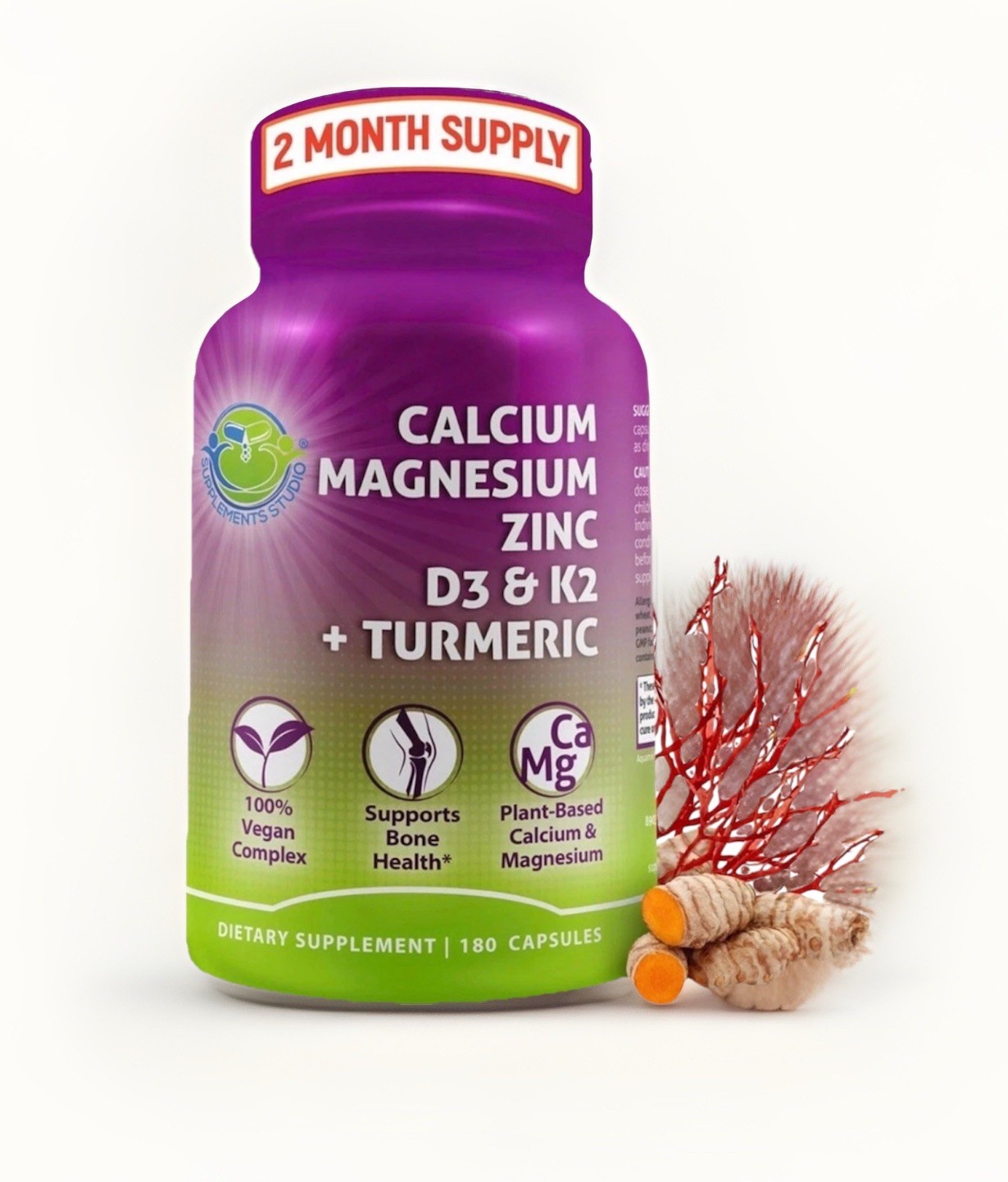 Magnesium + Calcium Zinc D3 Vitamin K2 Bone & Muscle Support – Plant Based Vegan