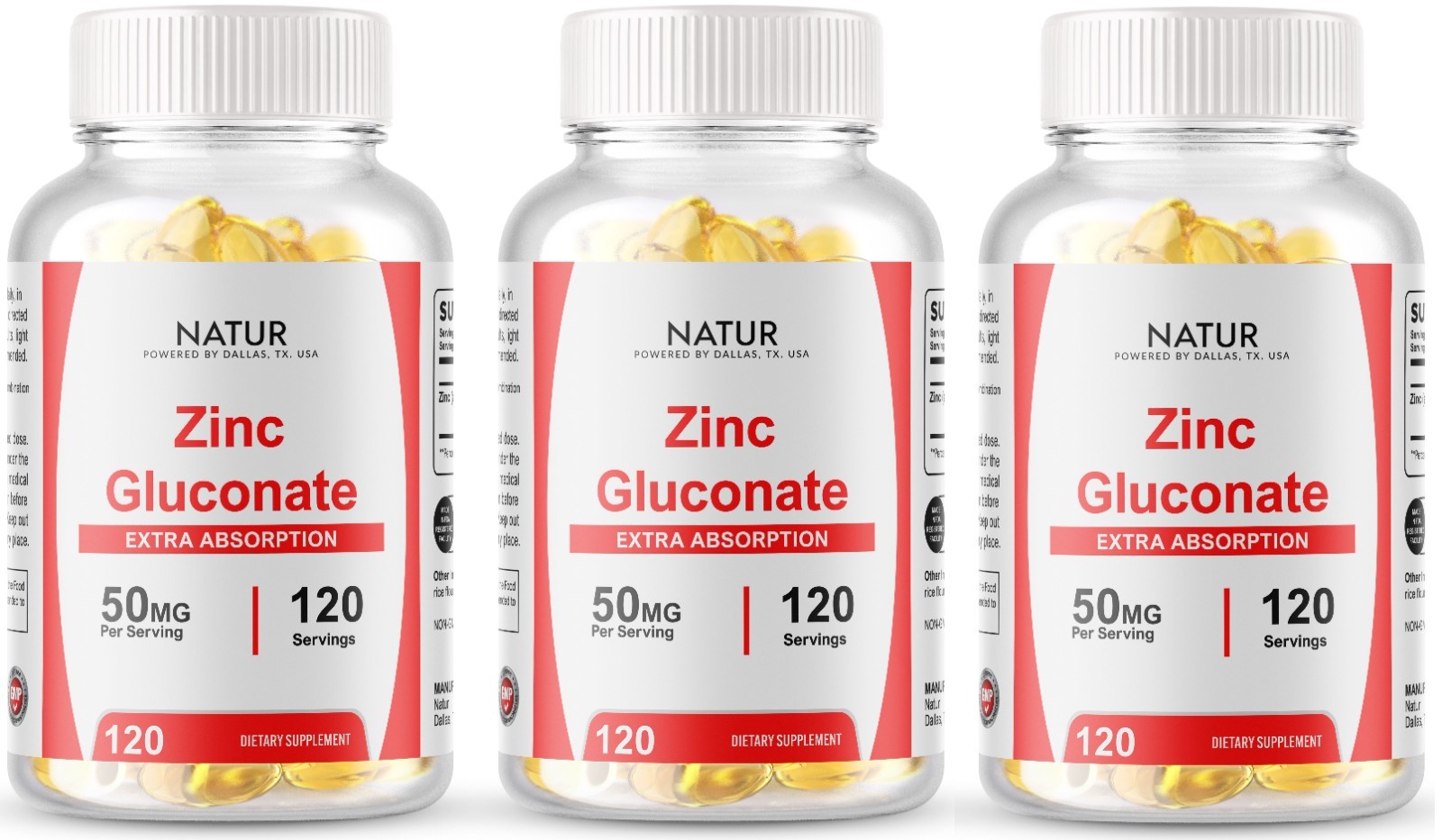 360 Zinc Gluconate Softgels (50mg) – Vegetarian Gluten Free Non-GMO USA MADE