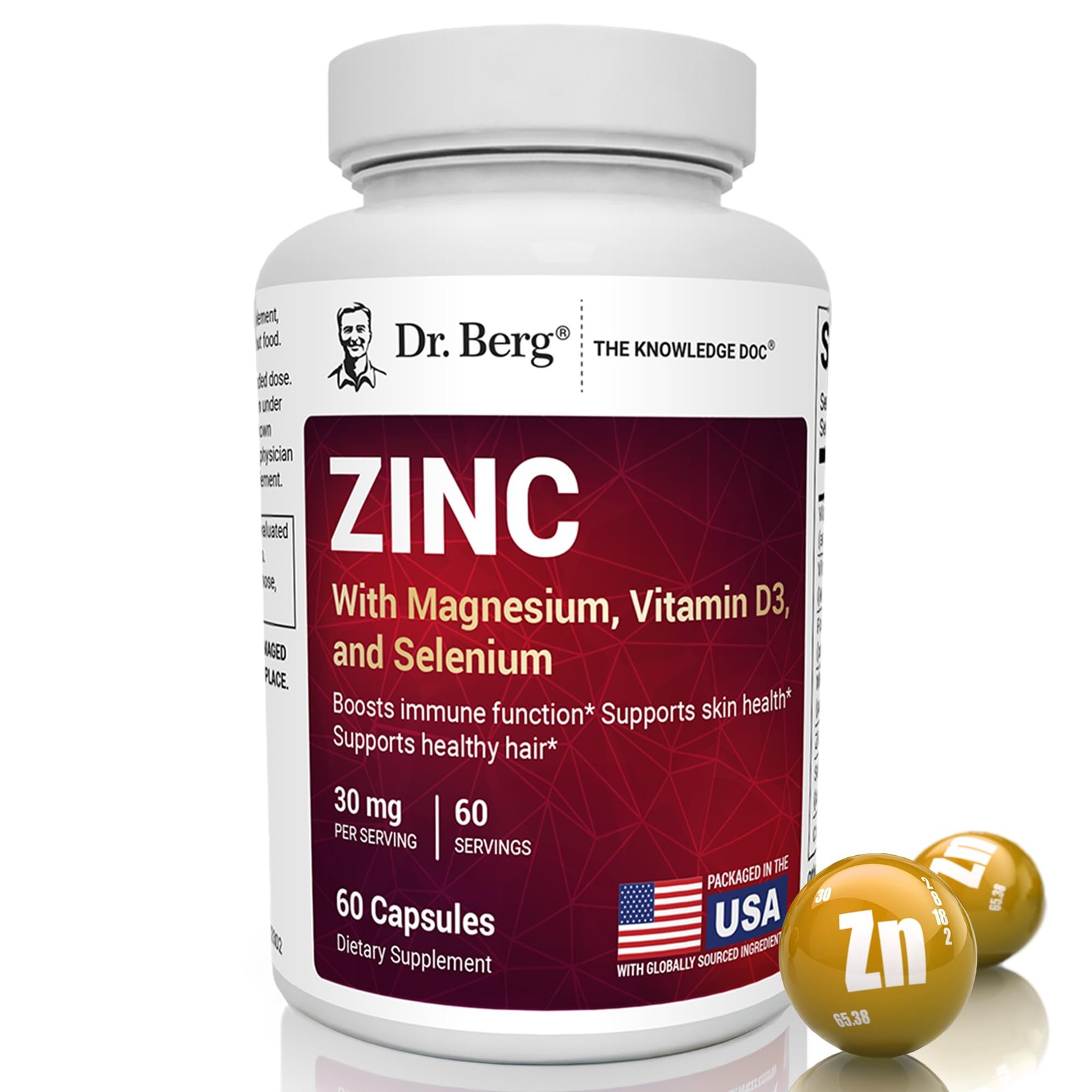 Dr. Berg Zinc 30mg Enhanced with Magnesium, Vitamin D3, 60 Count (Pack of 1)