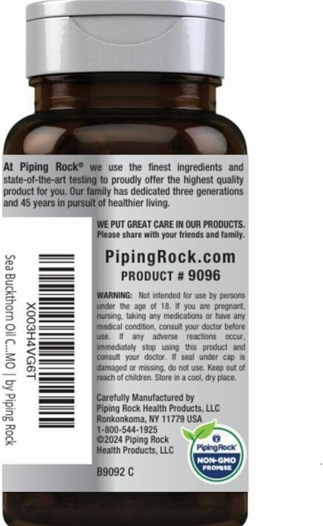 Sea Buckthorn Oil 4400 Mg Omega-7 Superfood Hair Skin & Nails, 90 Softgels