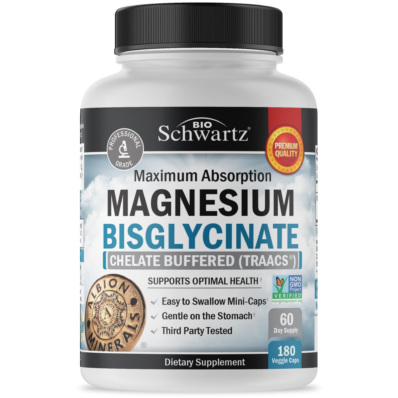 Magnesium Bisglycinate Chelated Supplement – High 180 Count (Pack of 1)