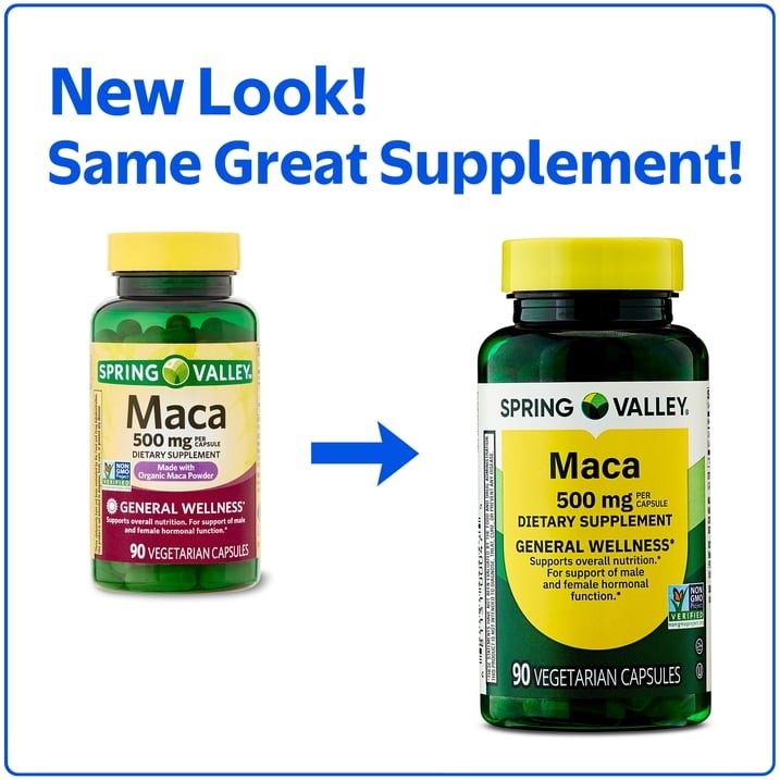 Spring Valley Maca 500mg Vegetarian Capsules General Wellness 90 Count