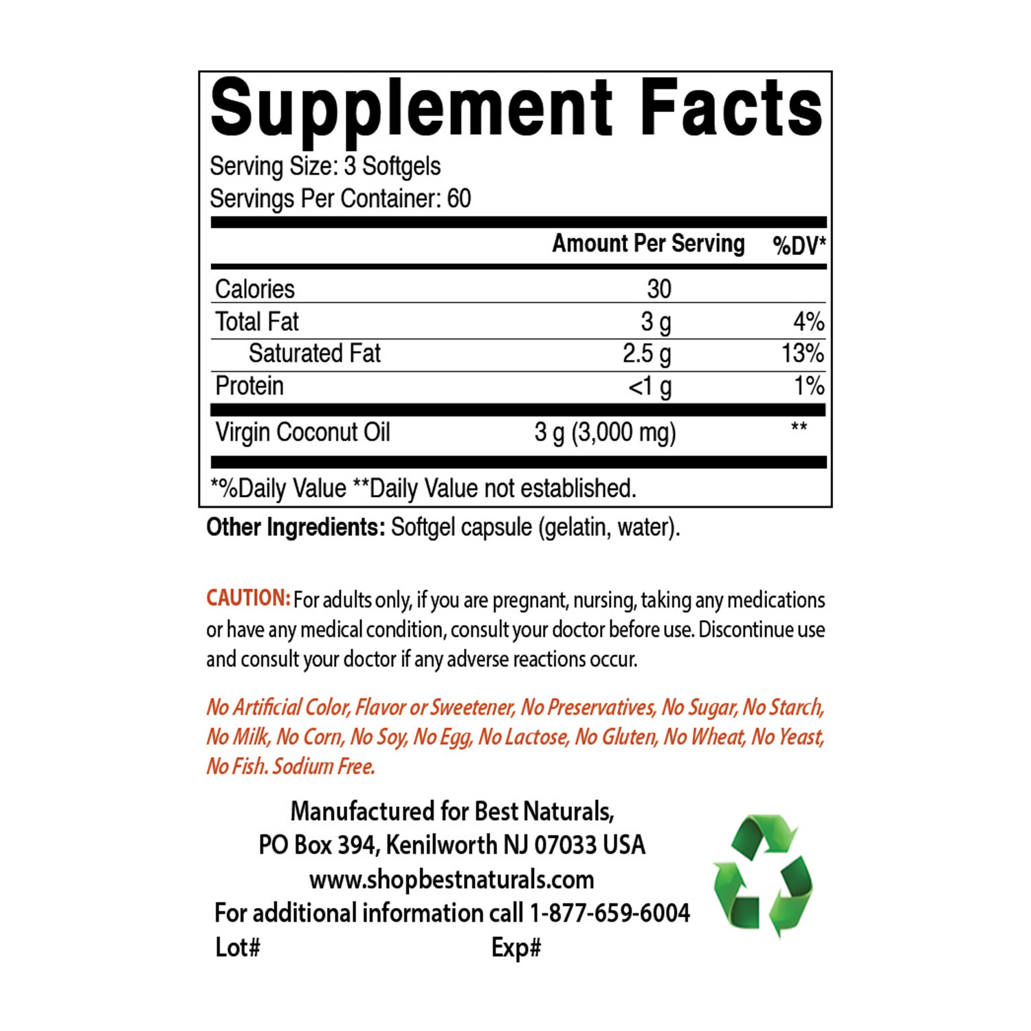 Best Naturals Coconut oil 1000 mg 180 Softgels