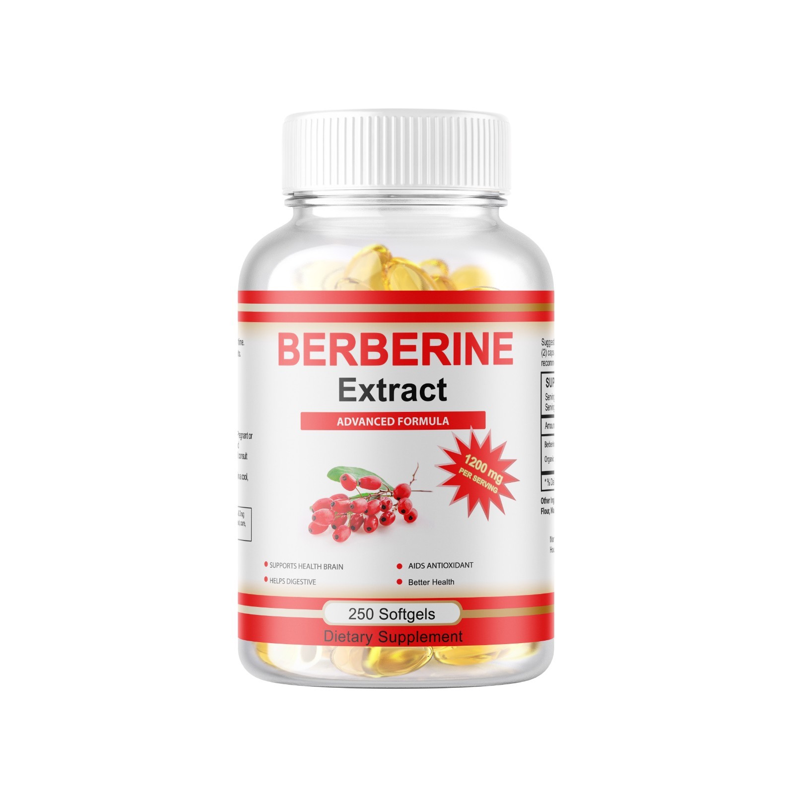 250 Berberine HCl 1200mg High Potency Berberine Supplement, Blood Sugar Support