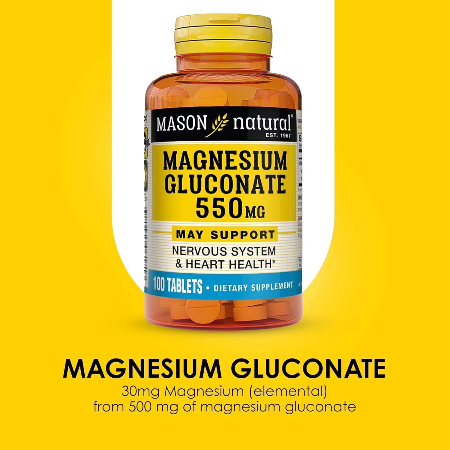 Magnesium Gluconate 550 Mg, 100 Day Supply for Normal Healthy Heart and Nervous