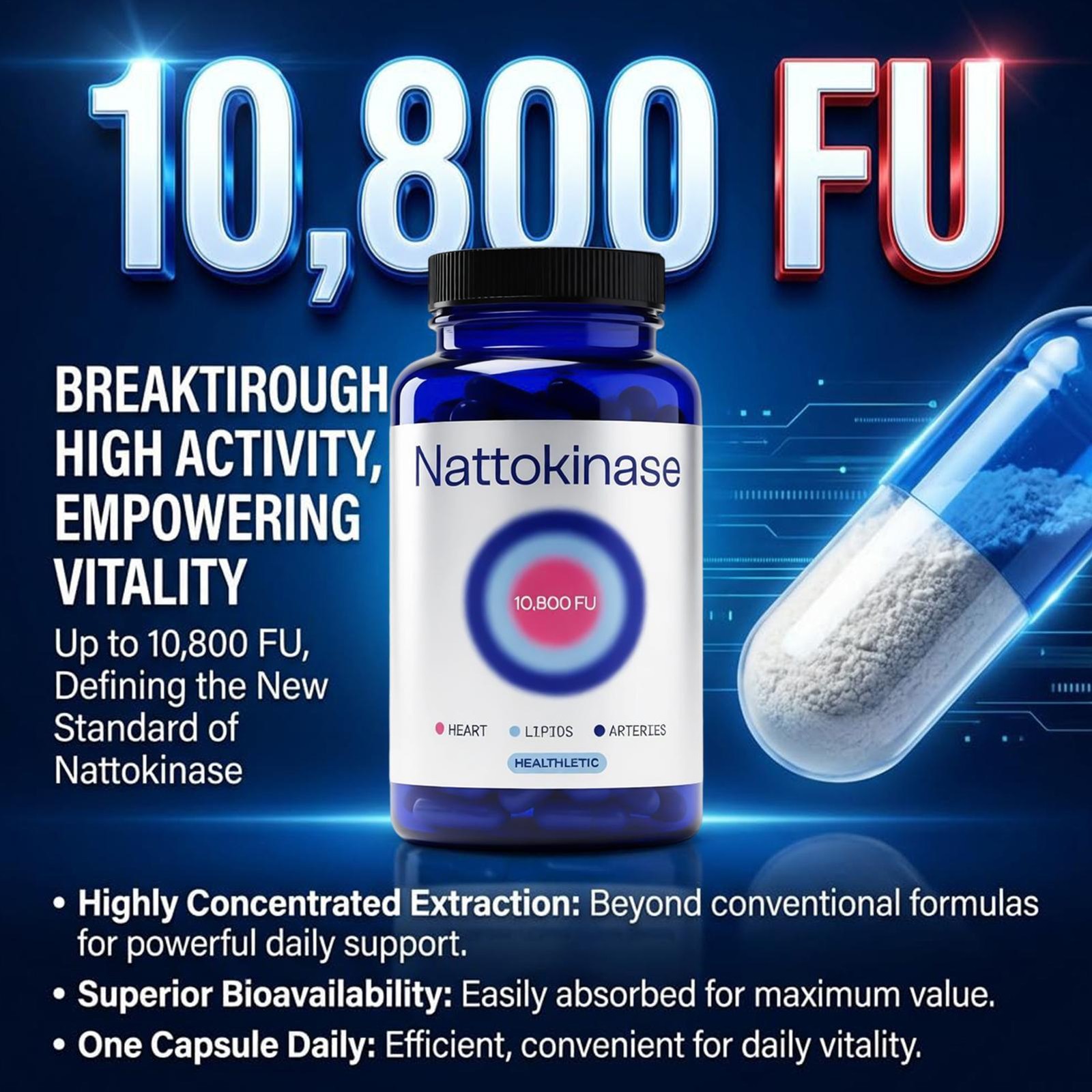 60 Capsules Nattokinase Supplement – 10800 FU Per Serving