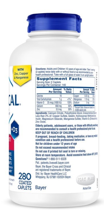 Citracal Maximum Plus Calcium Citrate + D3 280 Tablets Exp 8/2027