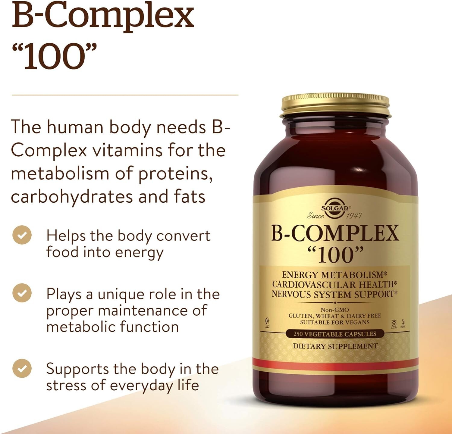 Solgar B-Complex- 100 vegetable capsules 250 – Non-GMO Vegan, Gluten Dairy Free