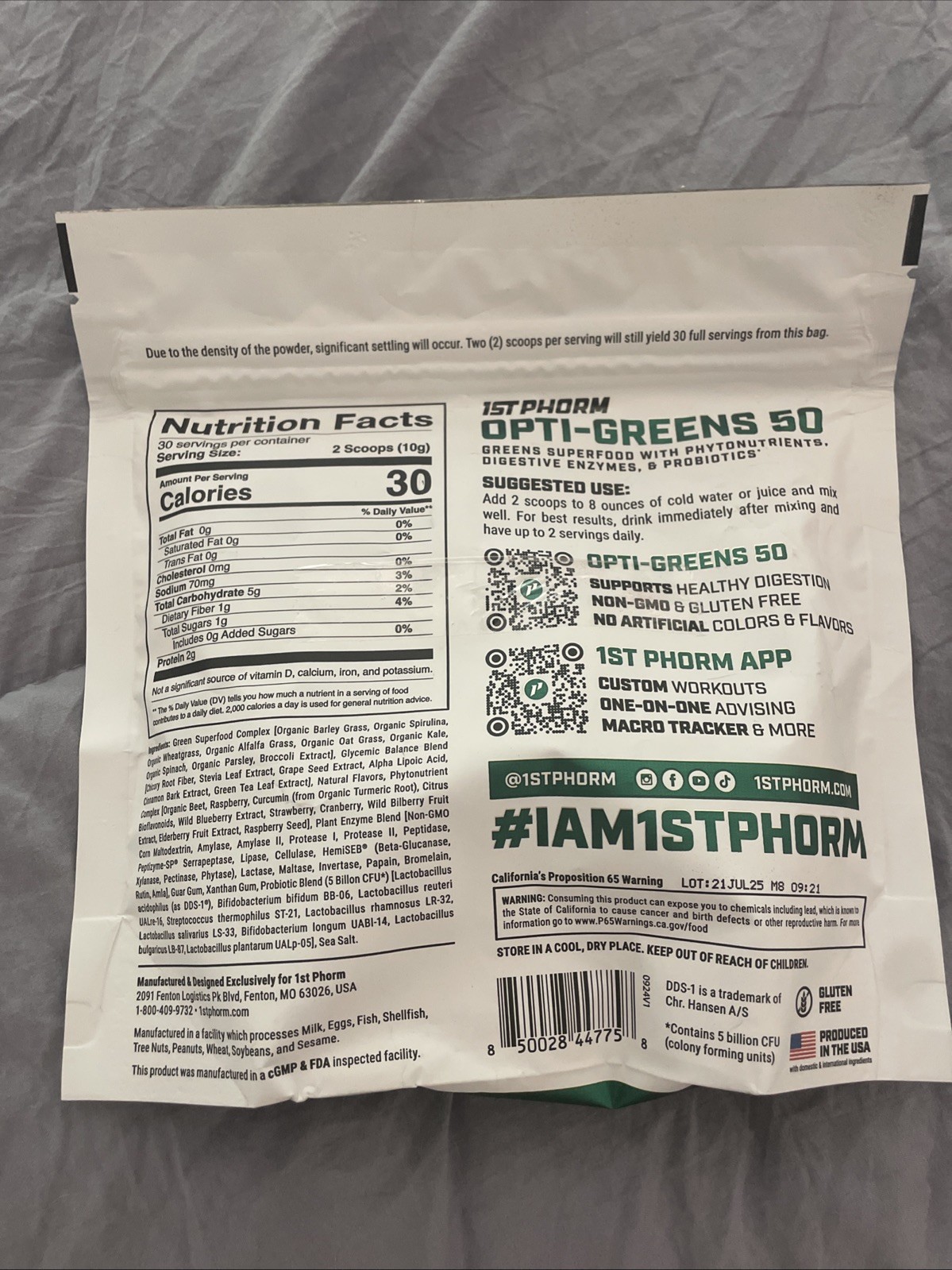 1st Phorm Opti-Greens 50 Superfood – Natural Berry Flavor (10.6 Oz) New