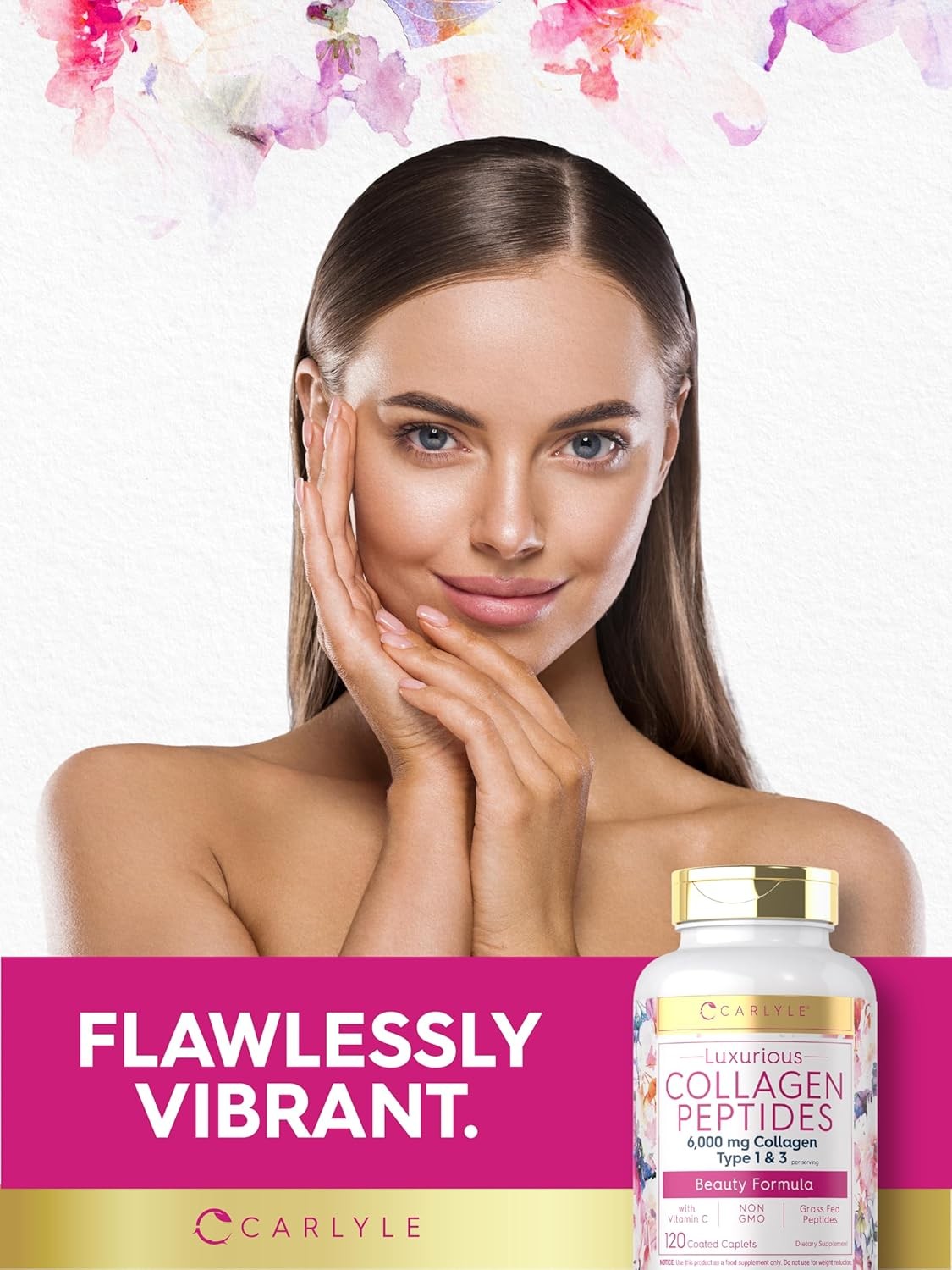 Collagen Peptides Pills 6000 mg | 120 Caplets | Type 1 & 3, Vitamin C | Carlyle