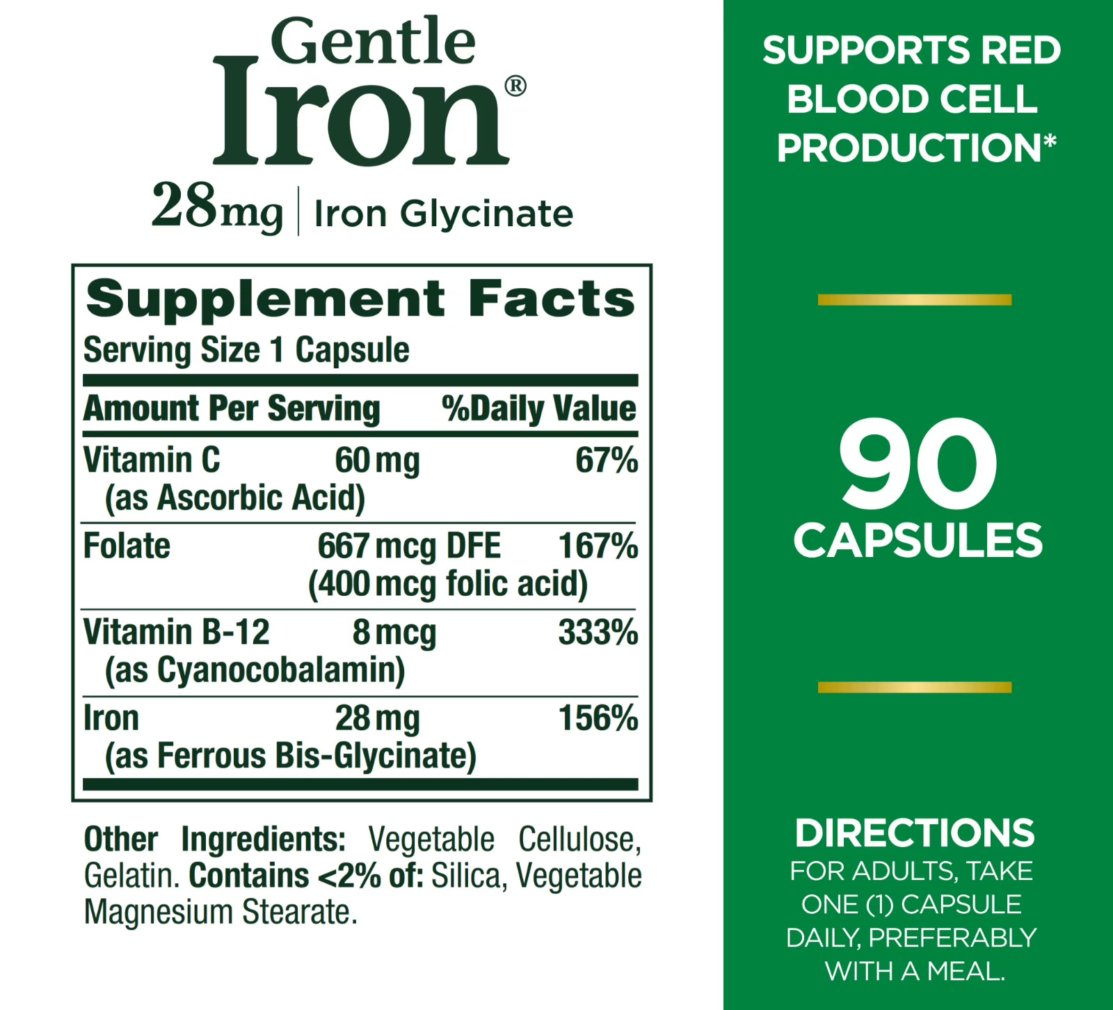 Nature’s Bounty Gentle Iron 28mg Iron Glycinate 3PK Blood Support, 90Ct Each