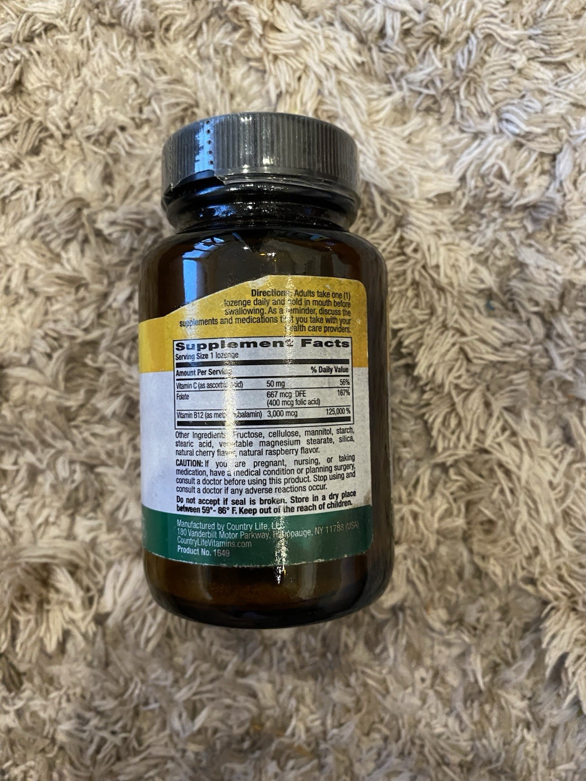 Country Life Methyl B12 3000 mcg Berry 120 Lozenges Gluten-Free Energy