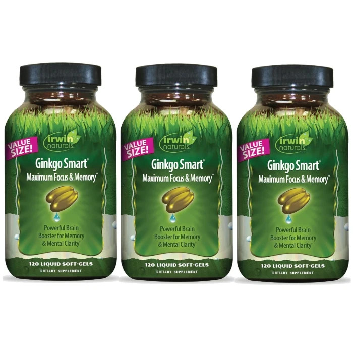 Irwin Naturals Ginkgo Smart Maximum Focus & Memory 120 Softgels Each (Pack of 3)