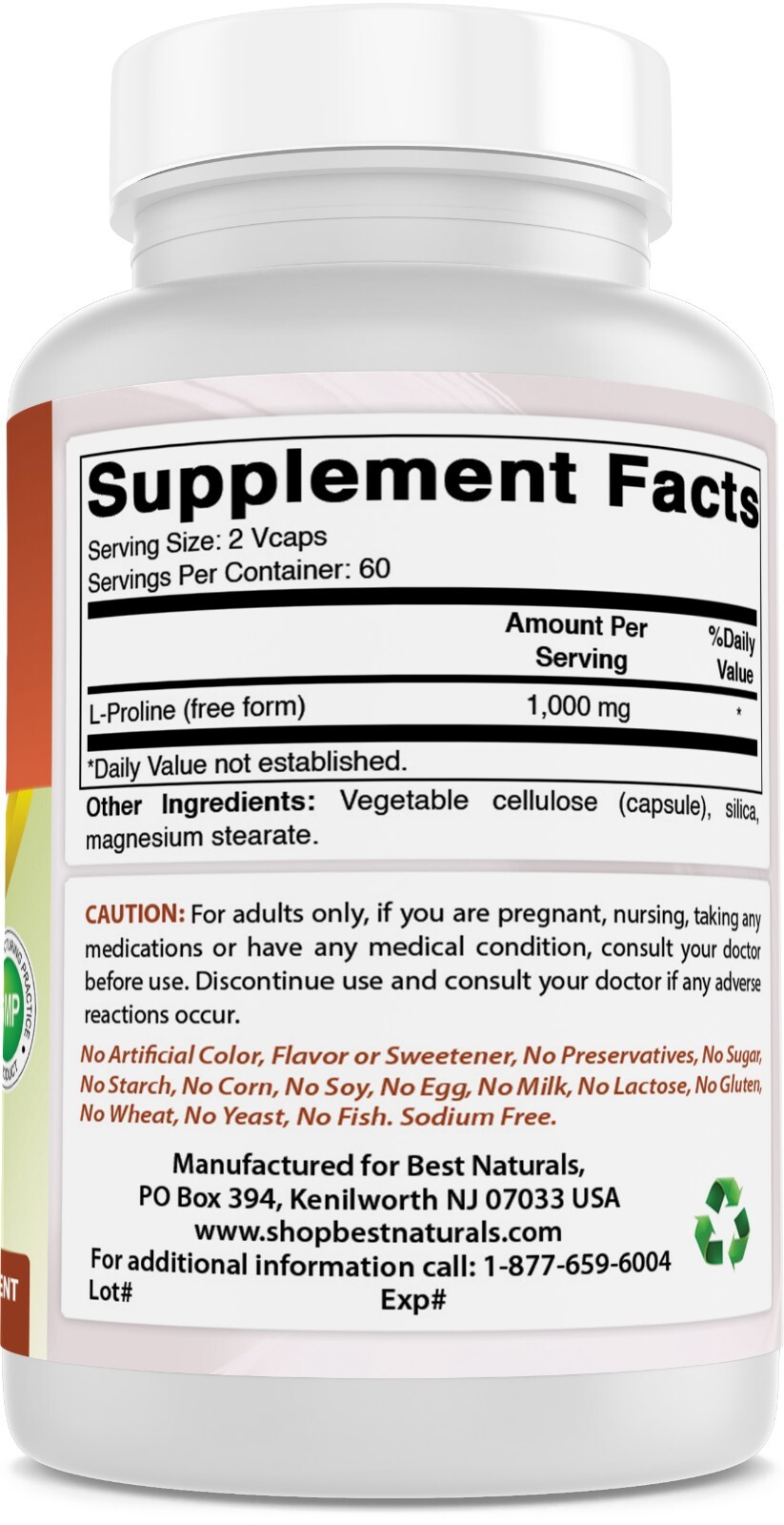 Best Naturals L-proline Amino Acid Dietary Supplement 500 Mg, 120 Count