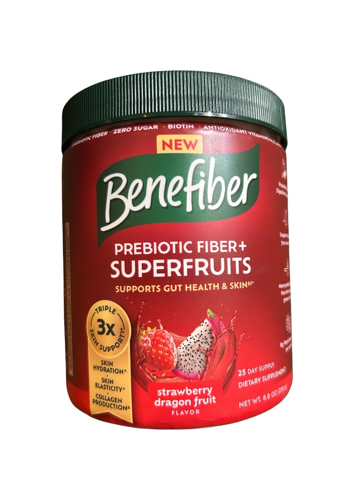 Benefiber Prebiotic Super Fruits Strawberry Dragon Fruit 8.8oz Exp 02/03/2027