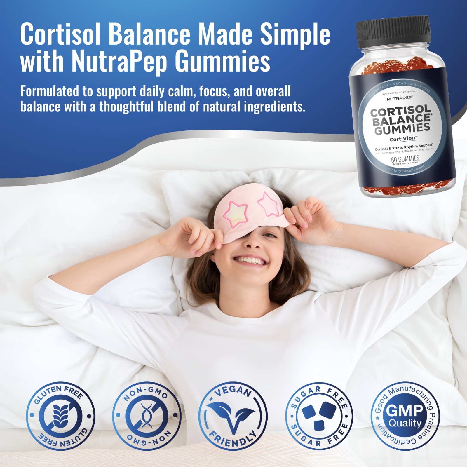 NutraPep Cortisol Gummies for Women Men – 13-in-1 High Cortisol Reducer (2 Pack)