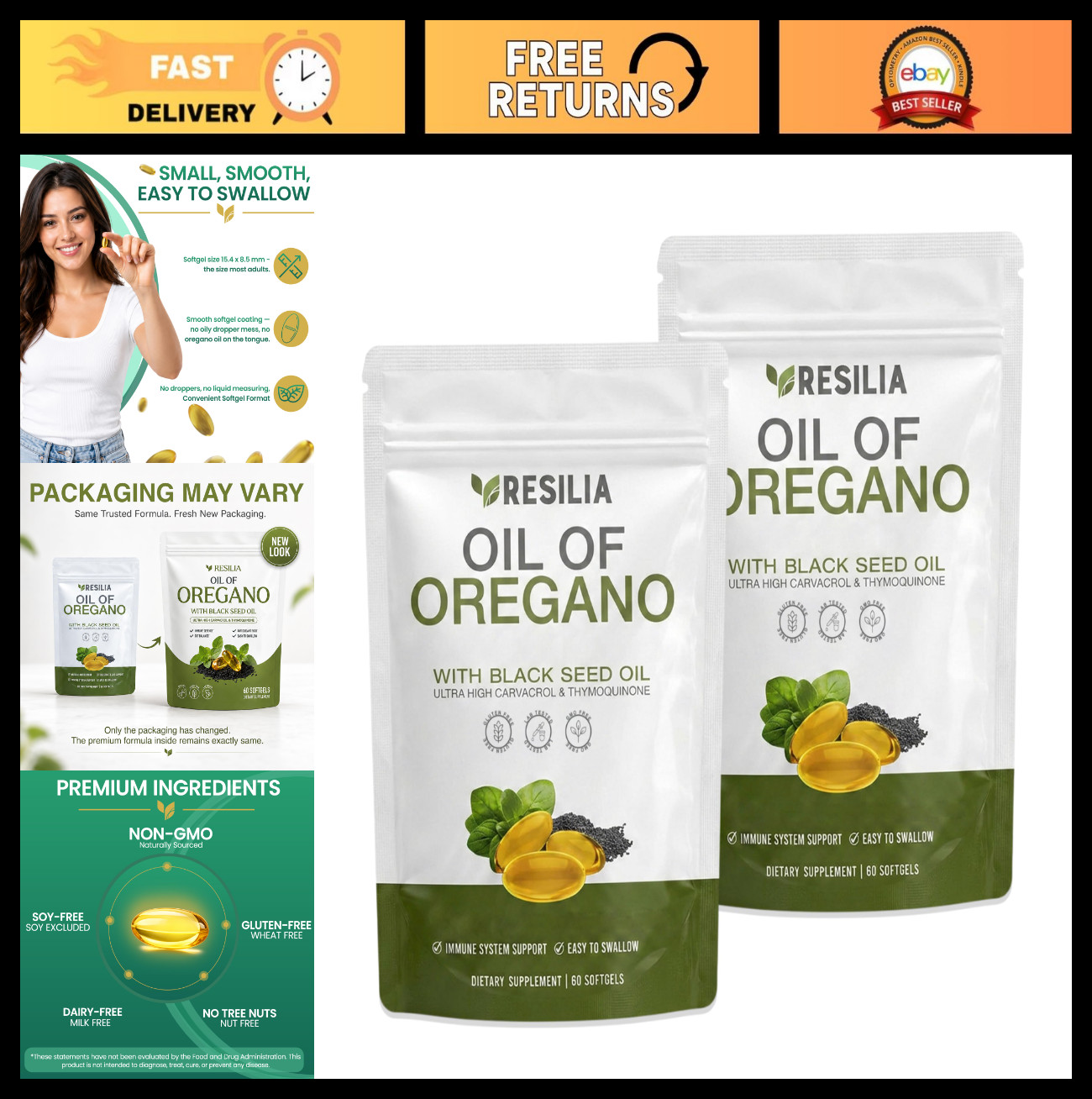 Oil of Oregano Softgels with Black Seed Oil – 120 Non-GMO, Gluten-Free, Soy-Free