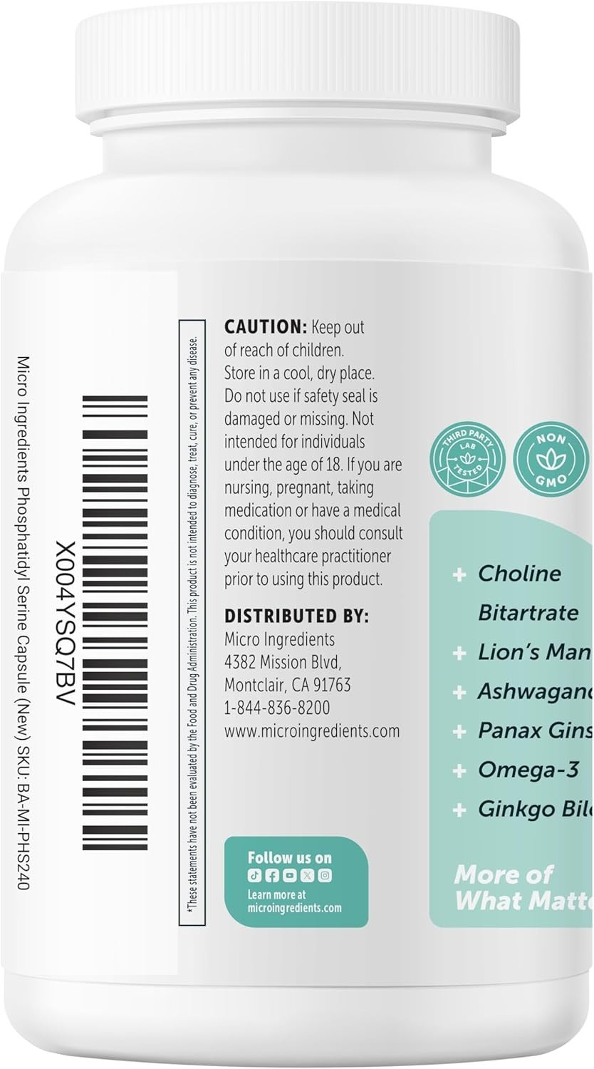 Micro Ingredients Phosphatidylserine 600 mg Nerve & Cognitive Support Supplement