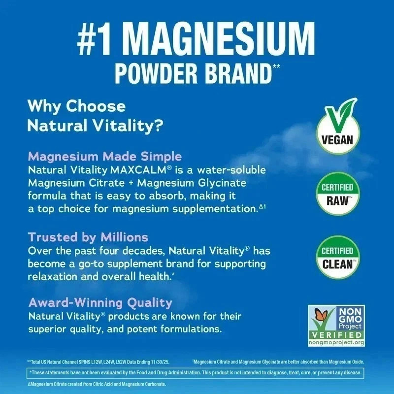 Natural Vitality Calm Raspberry Lemon Magnesium – 16oz, 2‑Bottle Set