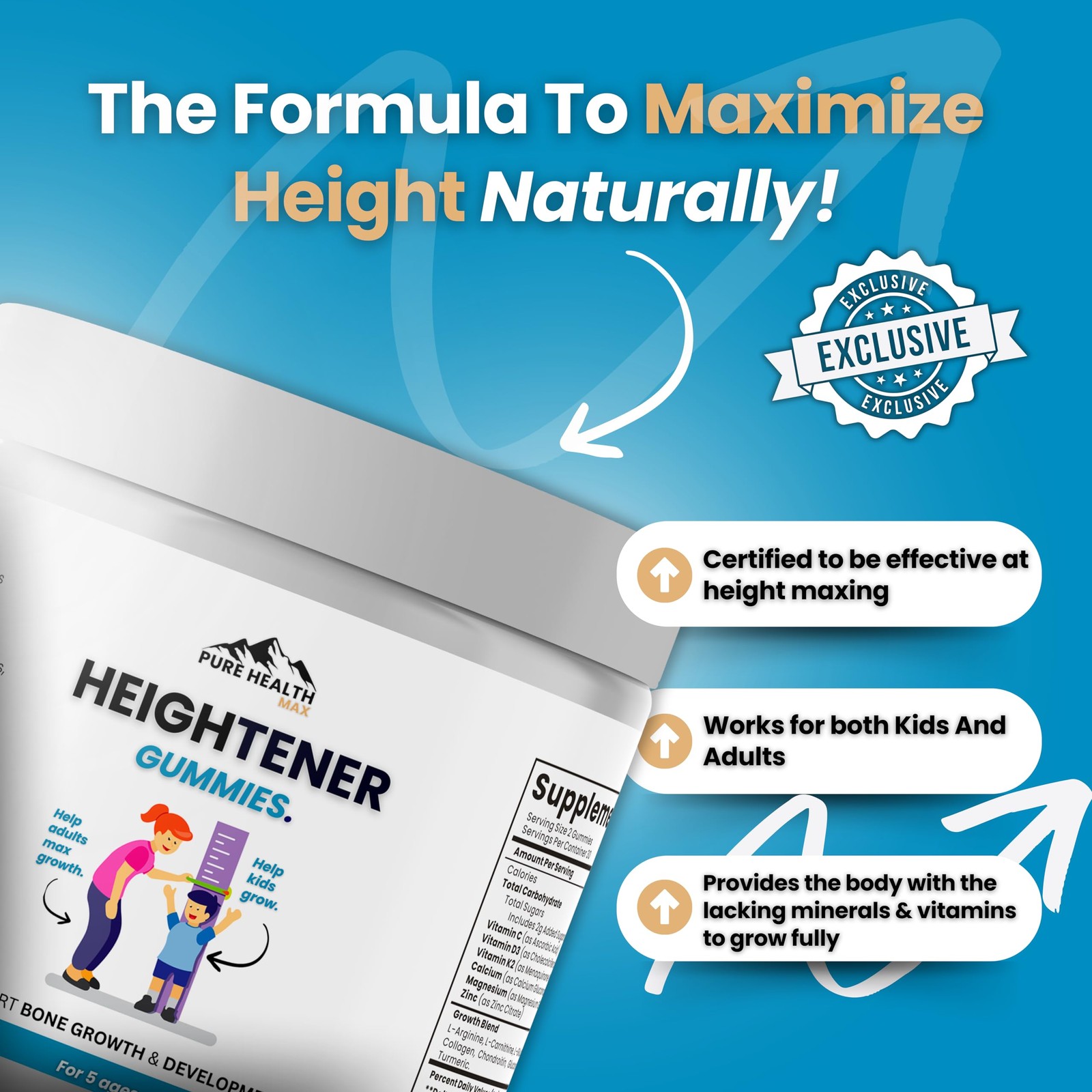 Heightener Gummies – Natural Height Growth Supplement 1 Count (Pack of 60)